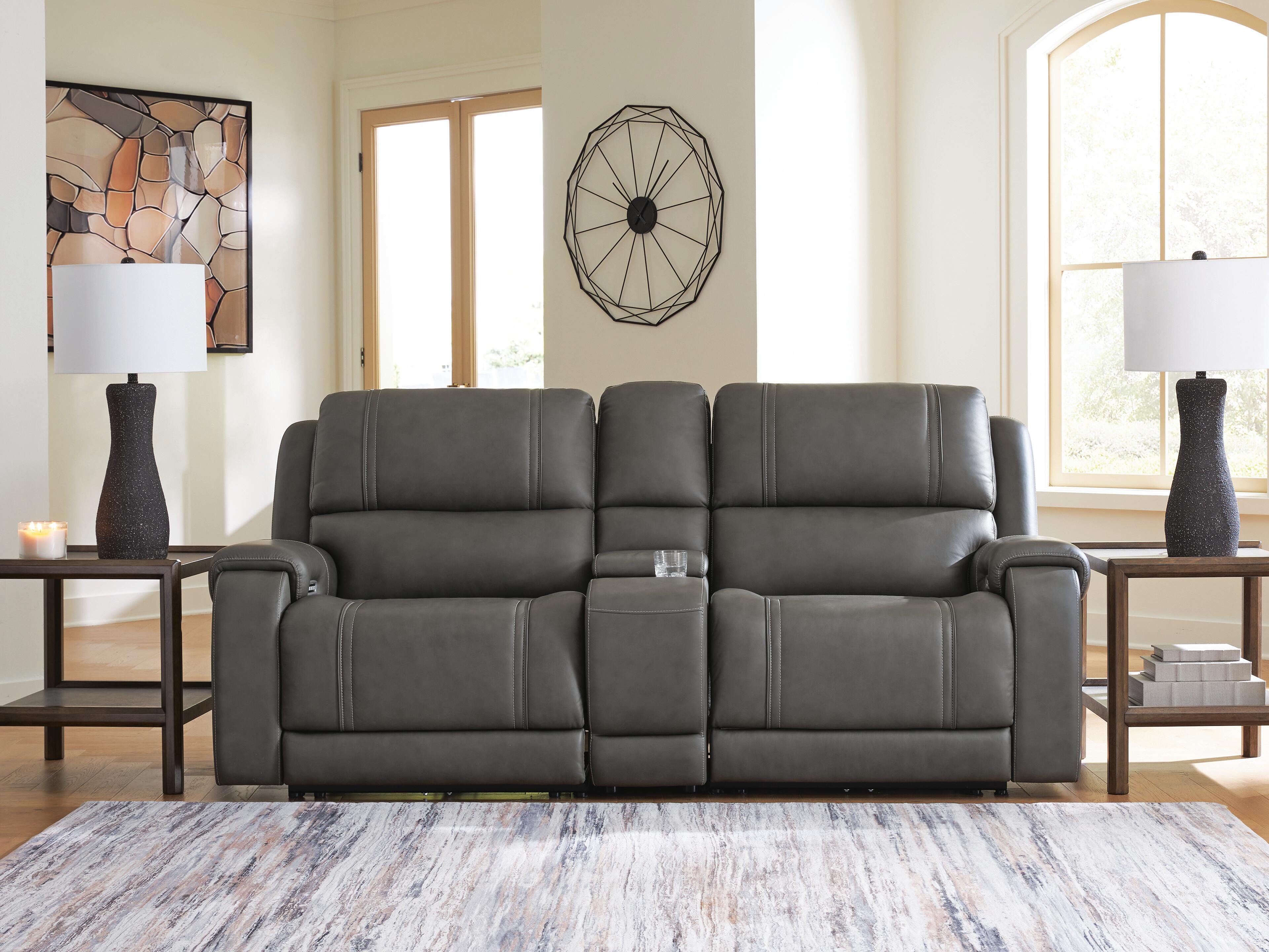 5Z - Pittson 3-Piece Power Reclining Sectional Loveseat with Console in Anchor Leather