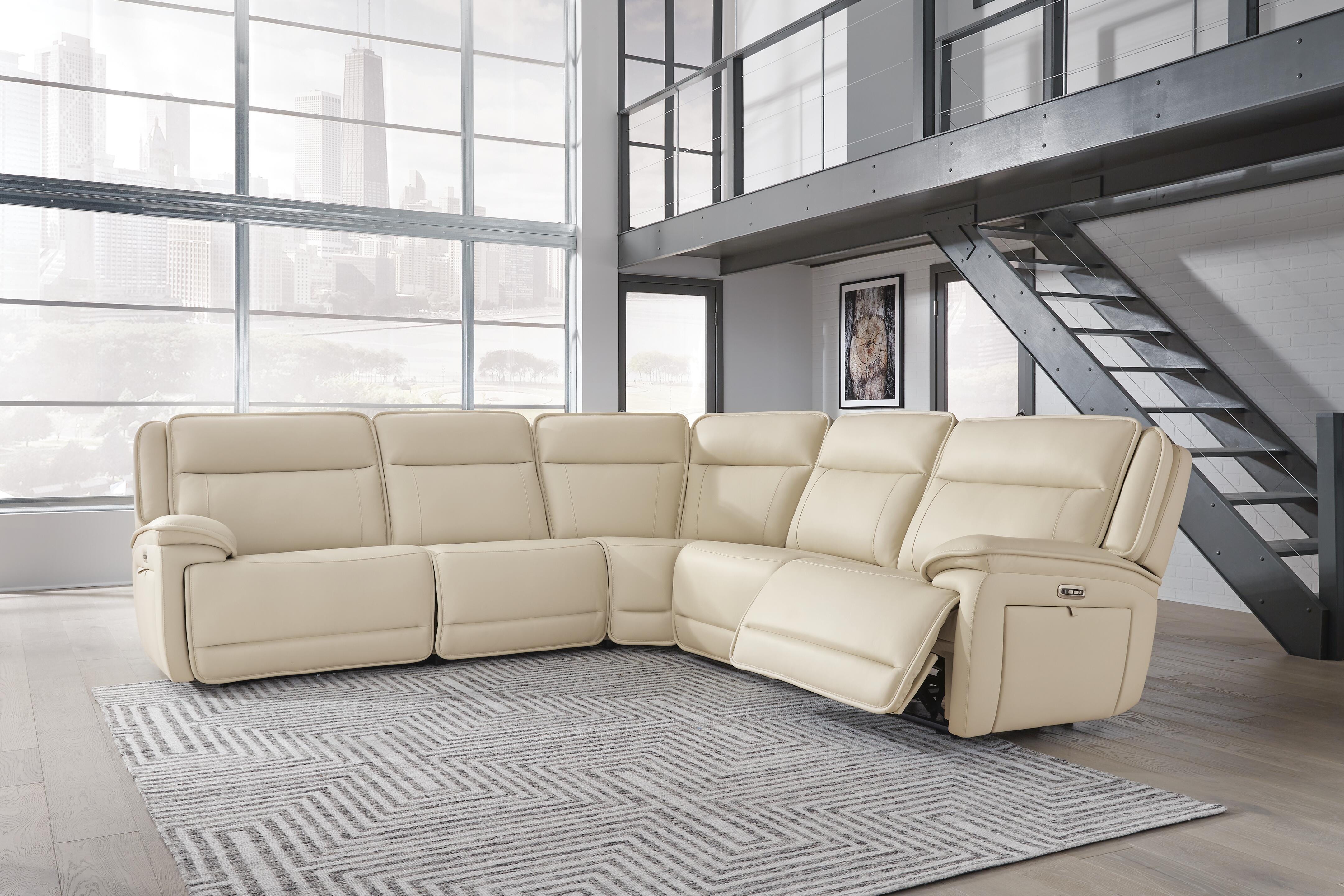 Double Deal 5-Piece Power Reclining Sectional in Almond Leather