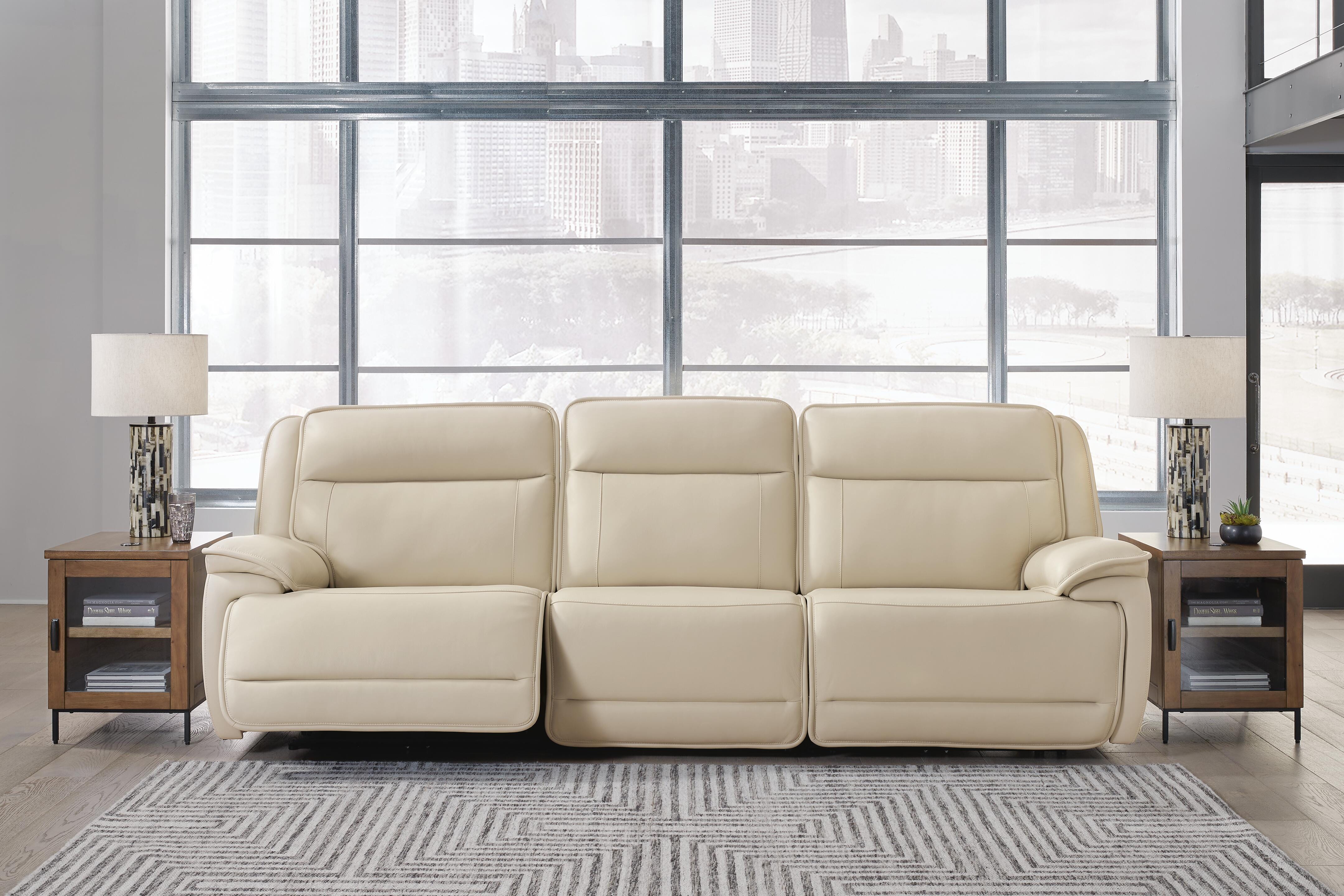 Double Deal 3-Piece Power Reclining Sofa Sectional in Almond Leather