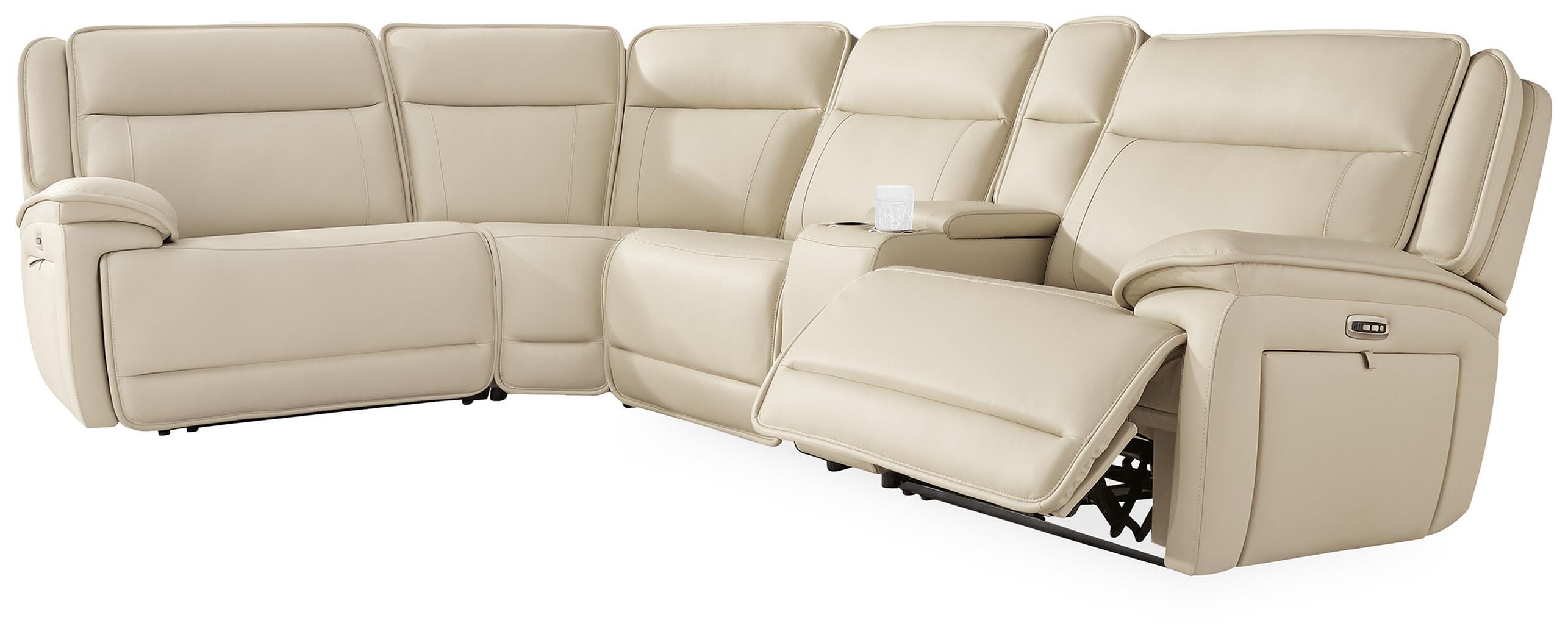 Double Deal 5-Piece Reclining Sectional with Console in Almond Leather