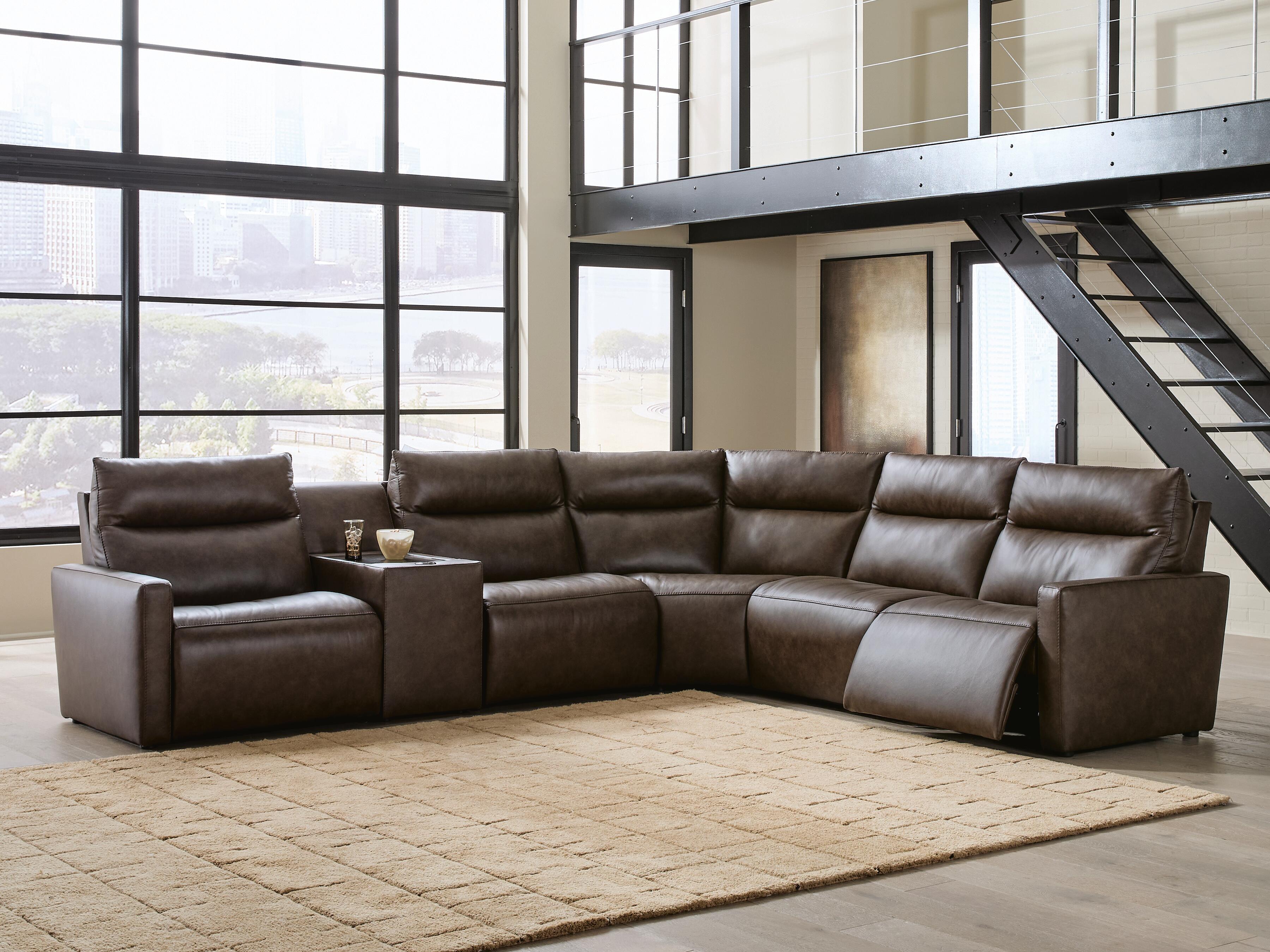 ModZ 6-Piece Power Reclining Sectional with Audio Console in Chocolate