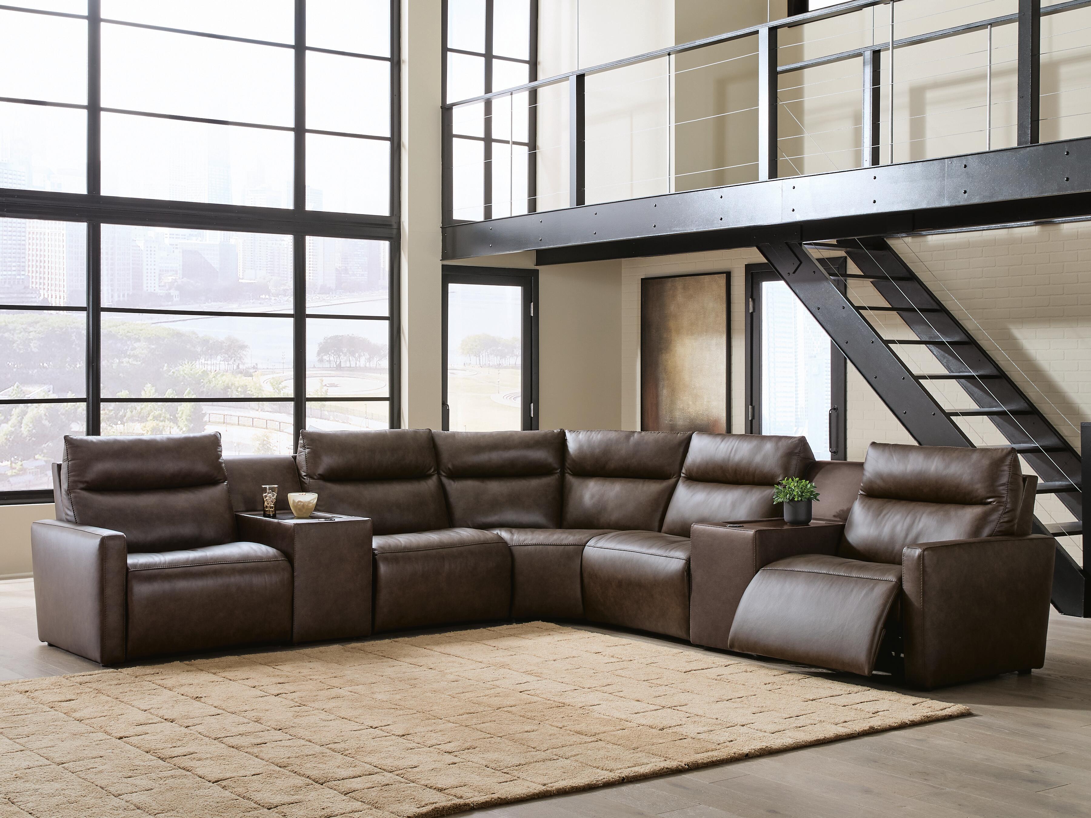 ModZ 7-Piece Power Reclining Sectional with Audio Consoles in Chocolate