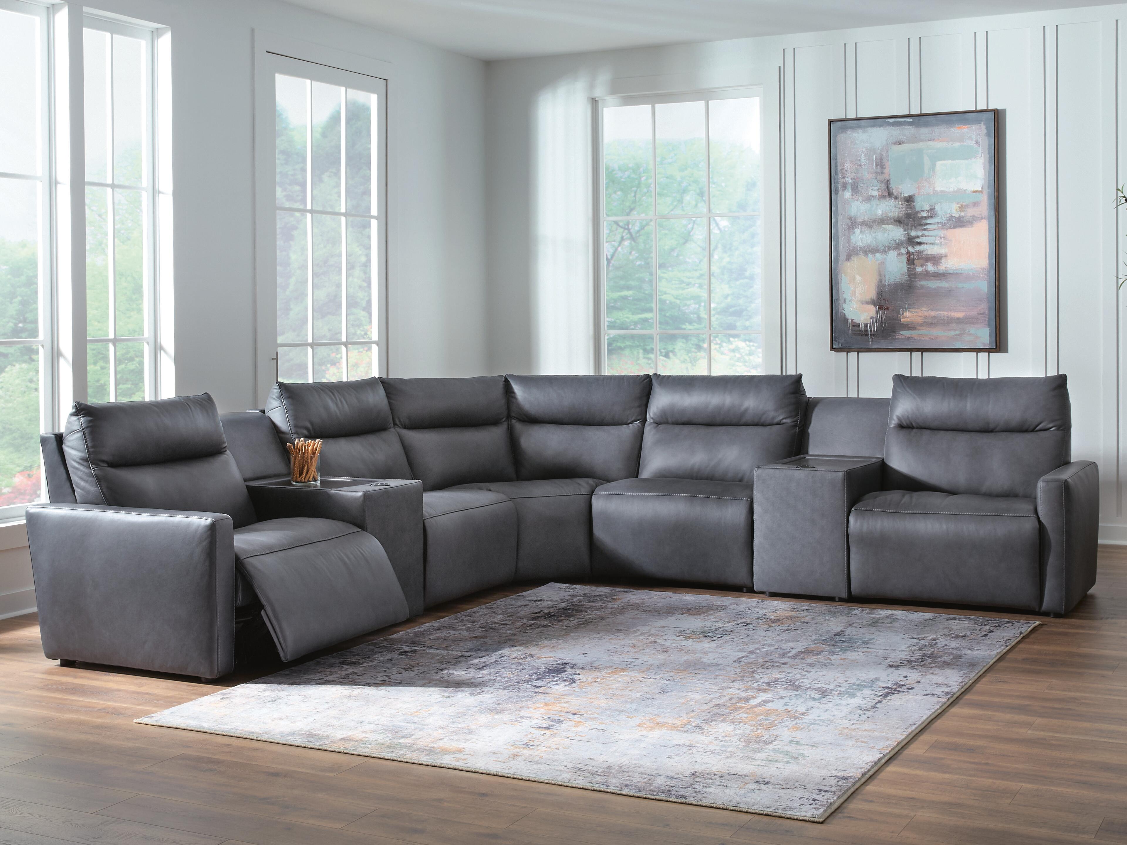 ModZ 7-Piece Power Reclining Sectional with Audio Consoles in Blue