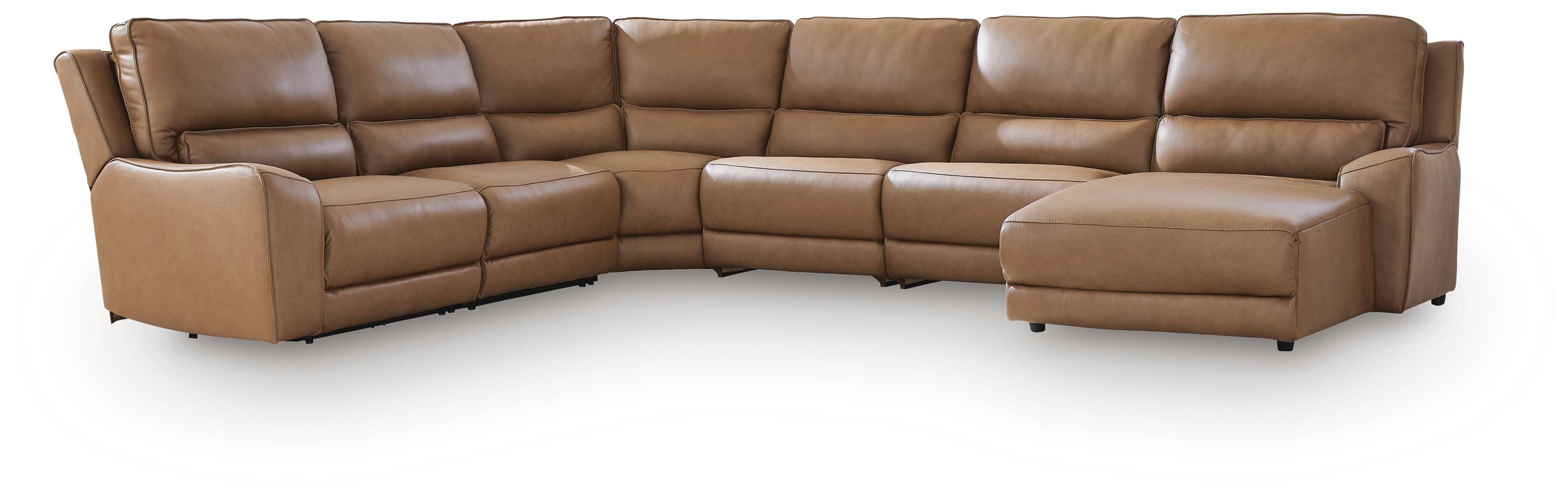 DeepWakes 6-Piece RAF Chaise Reclining Sectional in Caramel Leather