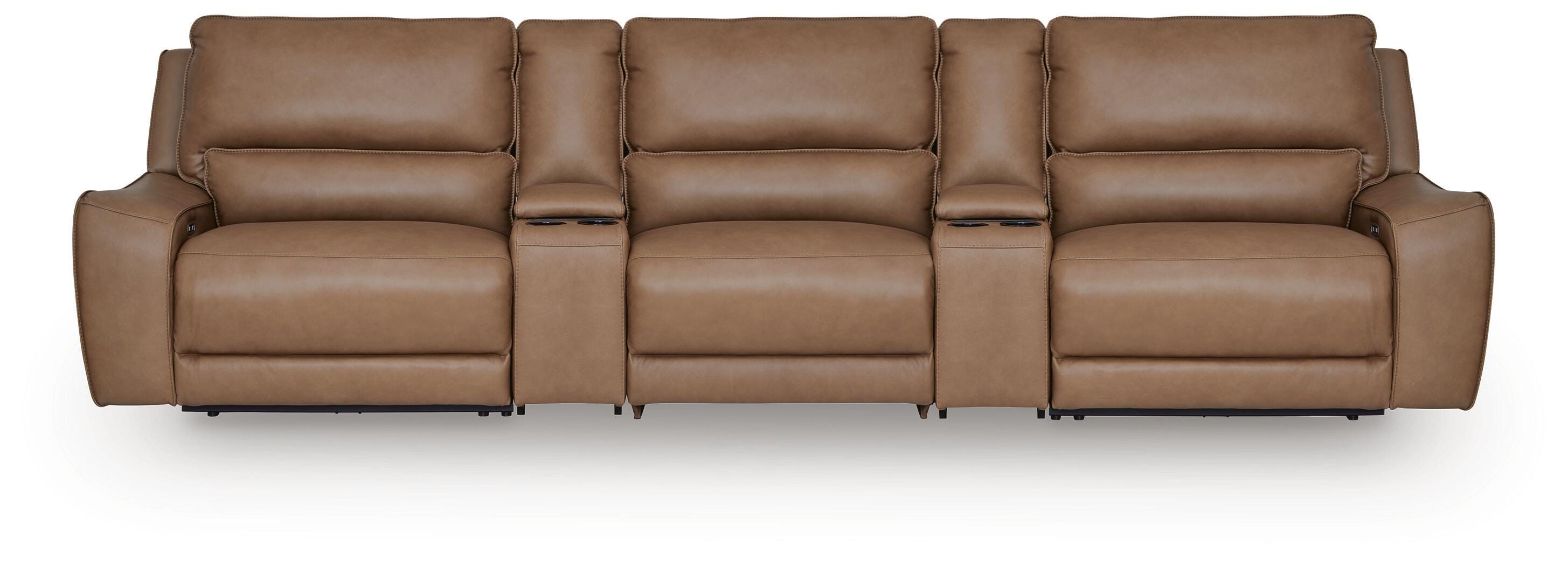 DeepWakes 5-Piece Power Reclining Sectional Sofa in Caramel Leather