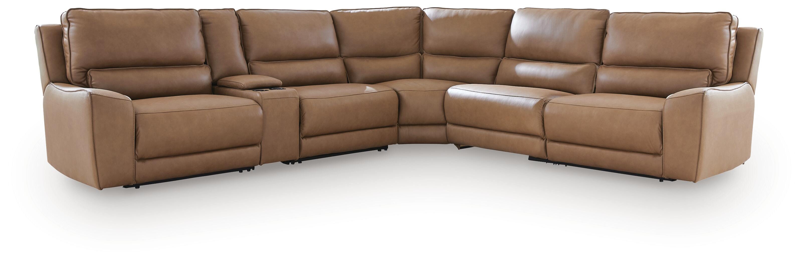 DeepWakes 6-Piece Power Reclining Sectional in Caramel Leather
