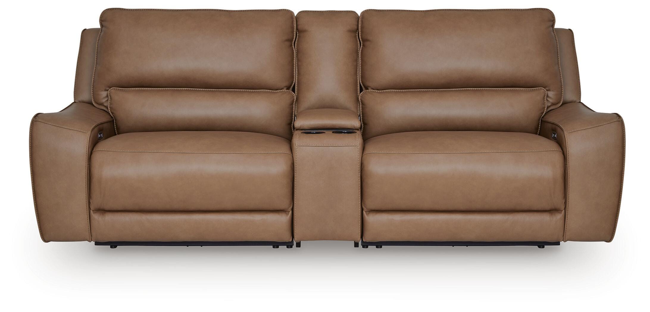 DeepWakes 3-Piece Power Reclining Sectional in Caramel Leather