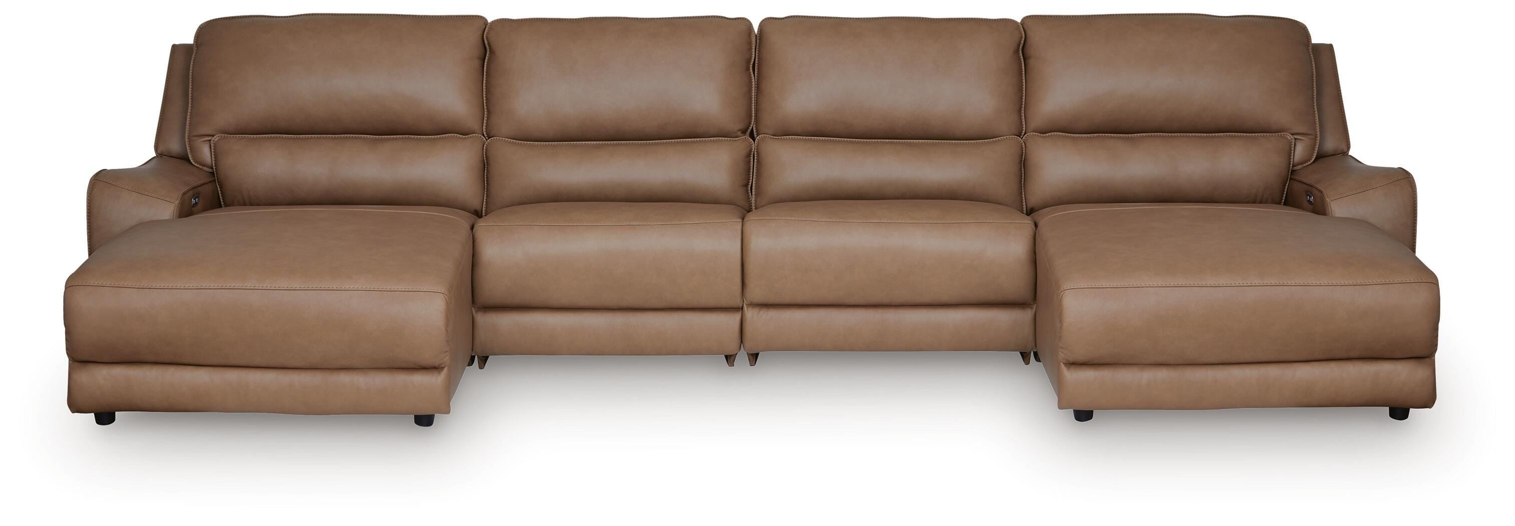 DeepWakes 4-Piece Reclining Sectional with Double Chaise in Caramel Leather