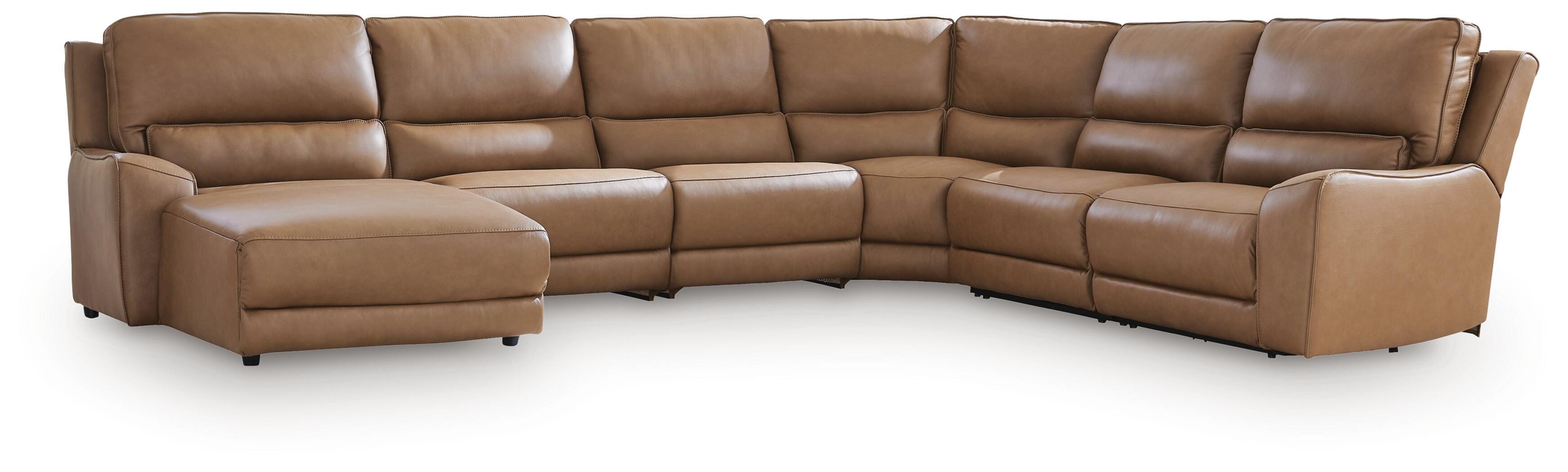 DeepWakes 6-Piece LAF Chaise Reclining Sectional in Caramel Leather