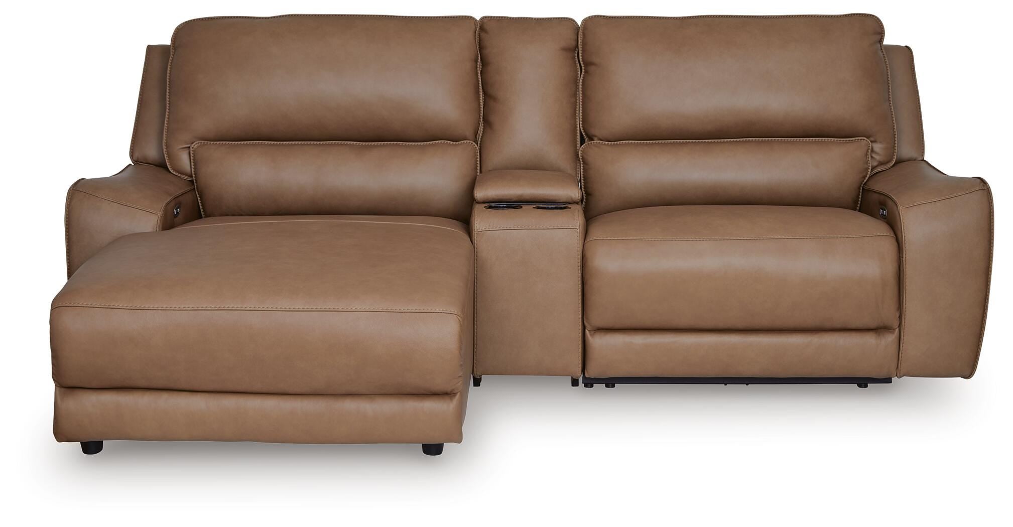 DeepWakes 3-Piece LAF Chaise Power Reclining Sectional in Caramel Leather