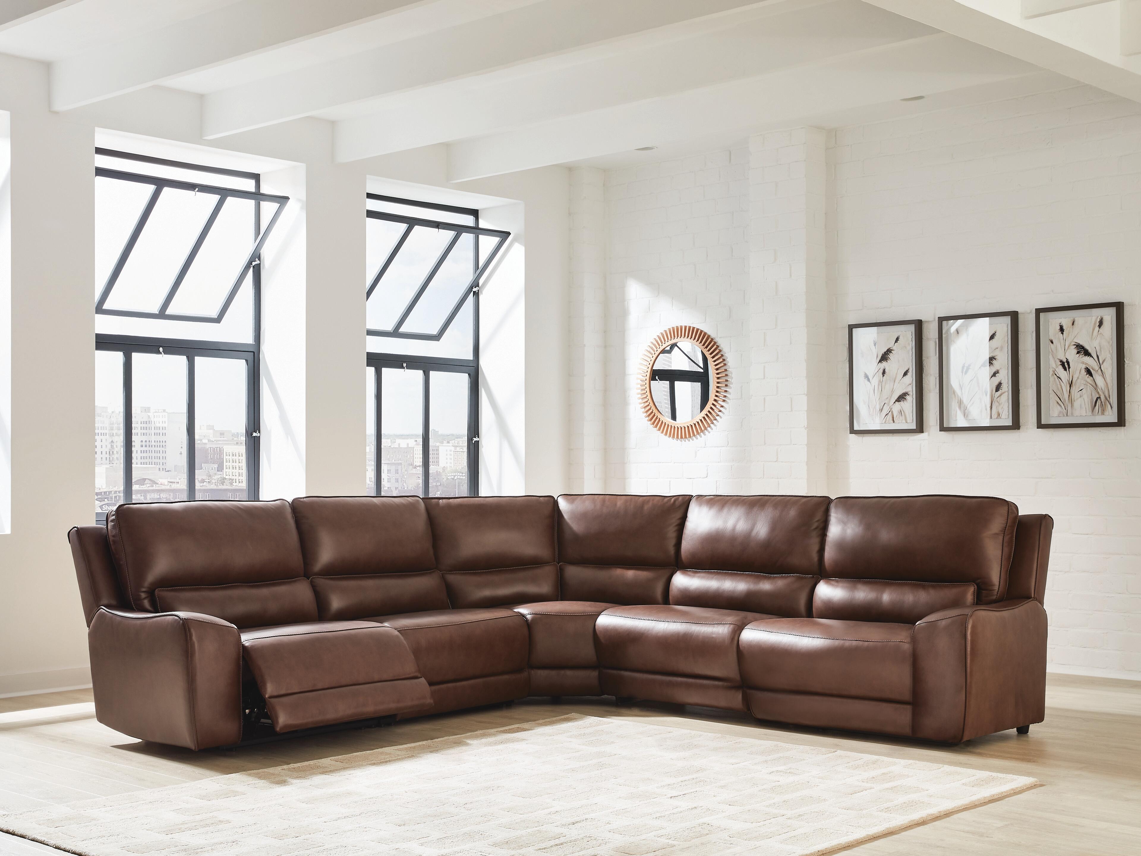 DeepWakes 5-Piece Power Reclining Sectional Sofa in Canyon Leather