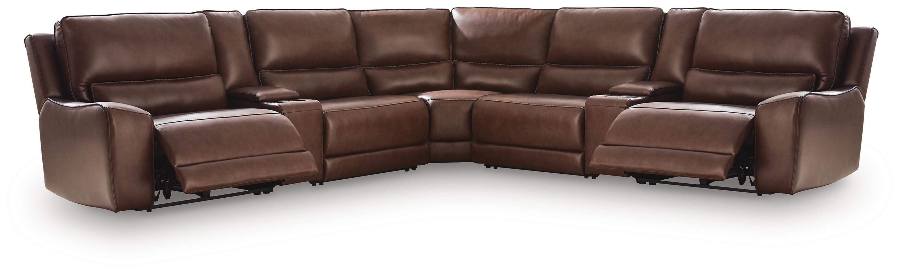 DeepWakes 7-Piece Reclining Sectional with Storage Consoles in Canyon Leather