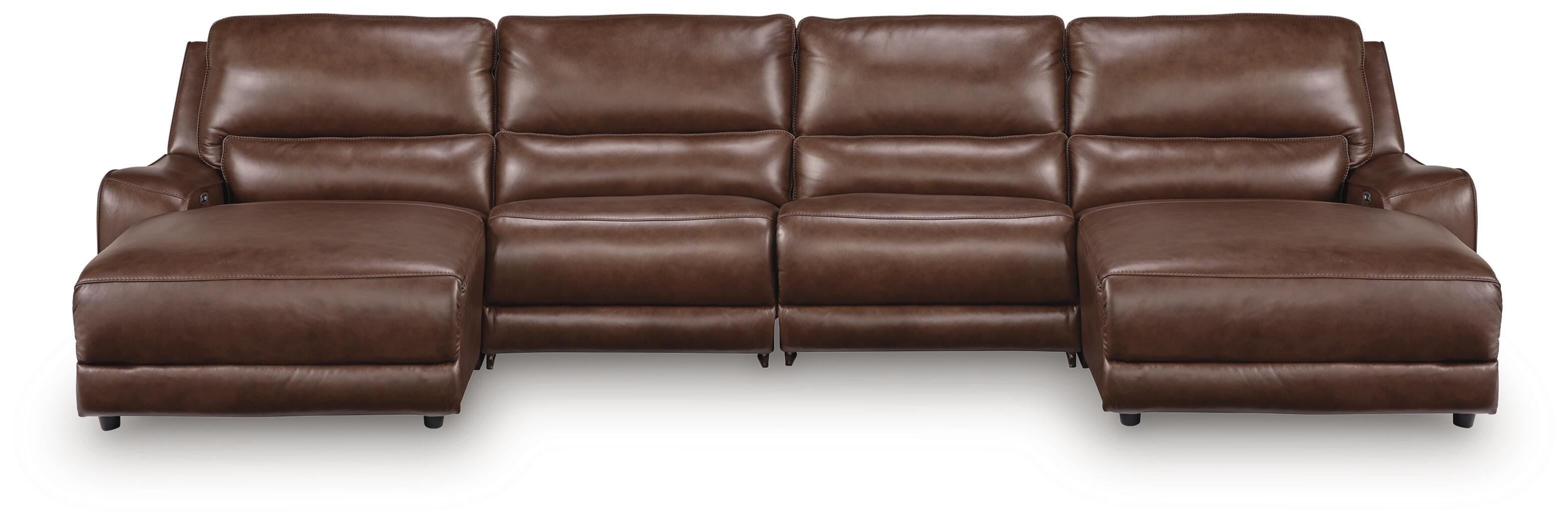 DeepWakes 4-Piece Reclining Sectional with Double Chaise in Canyon Leather
