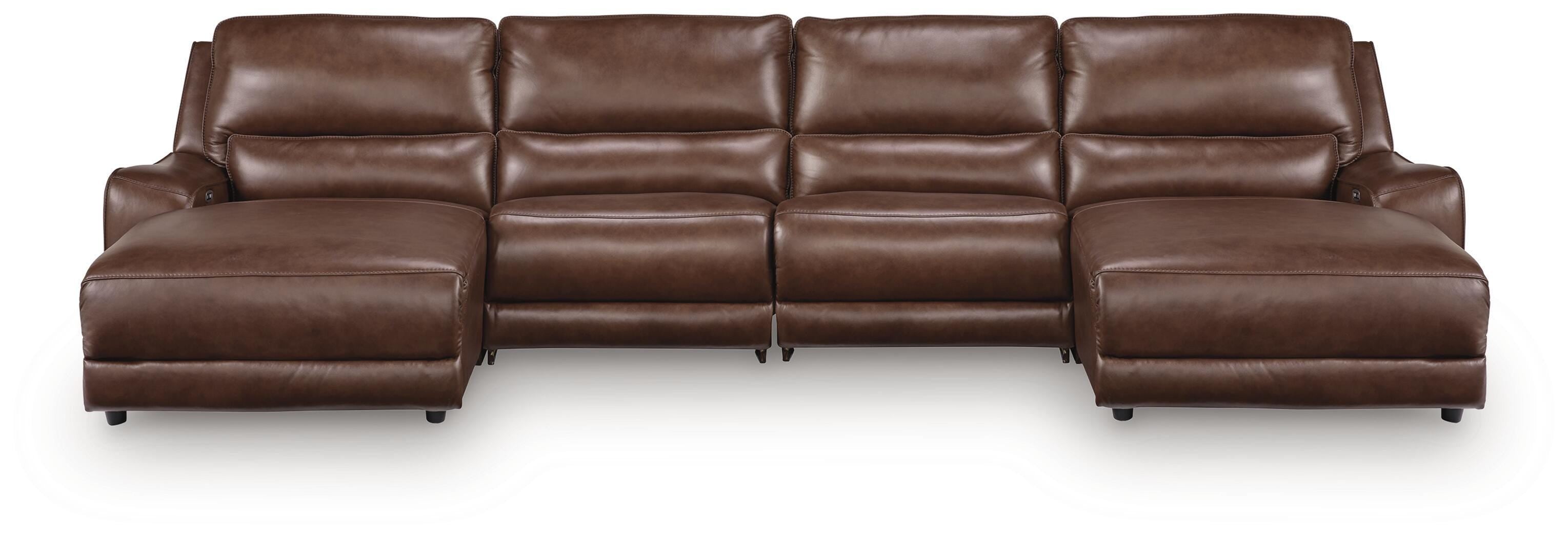 DeepWakes 4-Piece Double Chaise Power Reclining Sectional in Canyon Leather