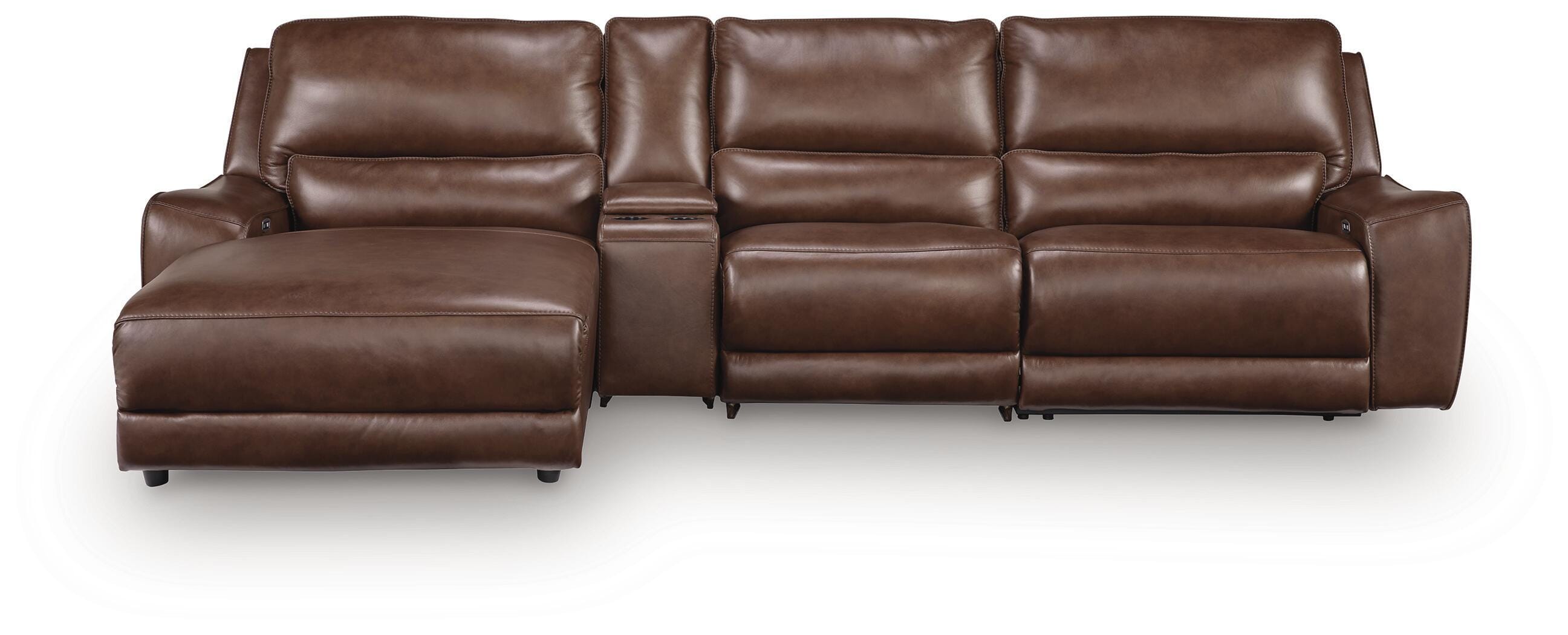 DeepWakes 4-Piece LAF Chaise Reclining Sectional and Storage Console in Canyon Leather