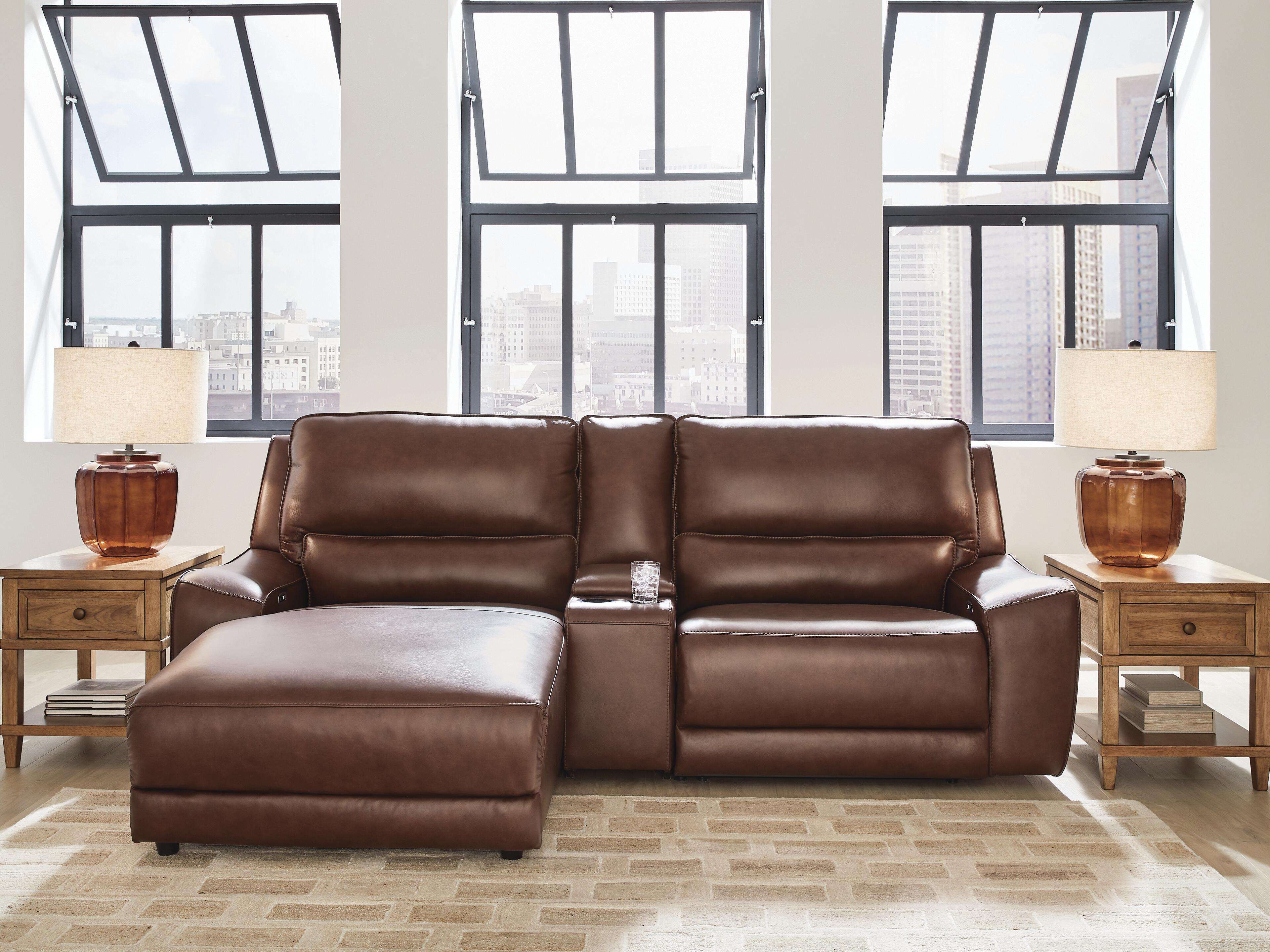 DeepWakes 3-Piece LAF Chaise Power Reclining Sectional in Canyon Leather