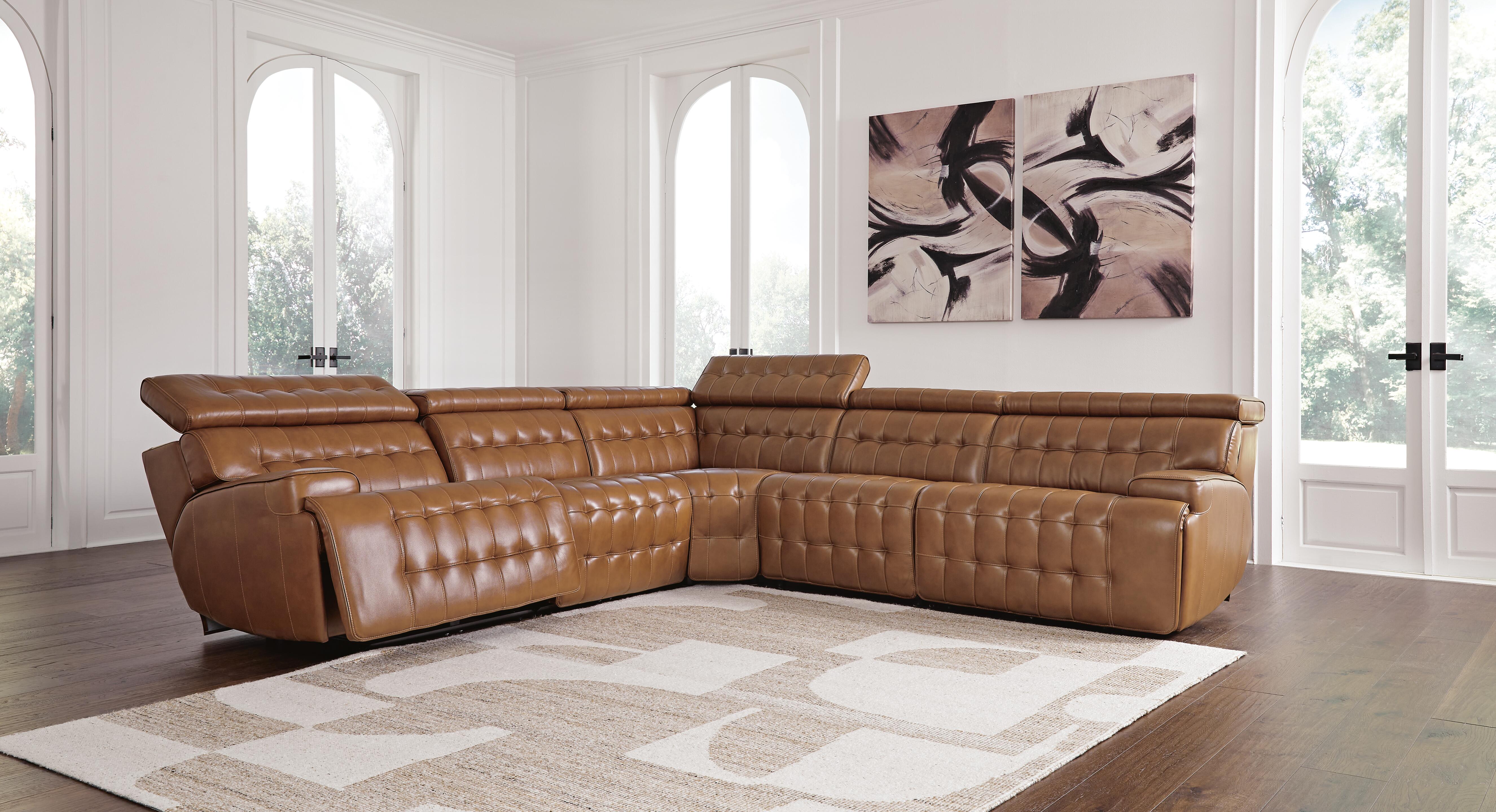 Temmpton 5-Piece Power Reclining Sectional in Chocolate Leather