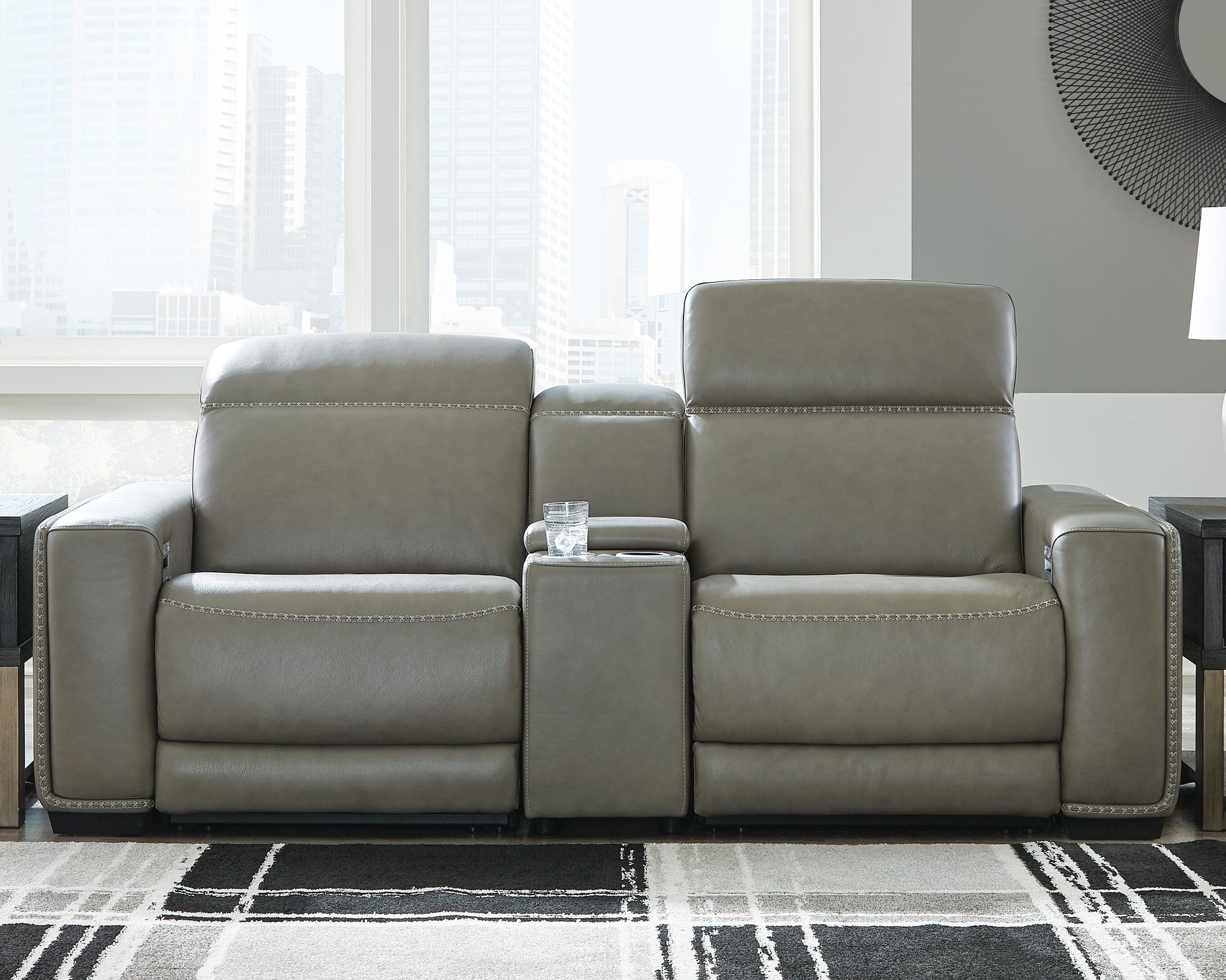 Correze 3-Piece Power Reclining Sectional Loveseat in Gray Leather