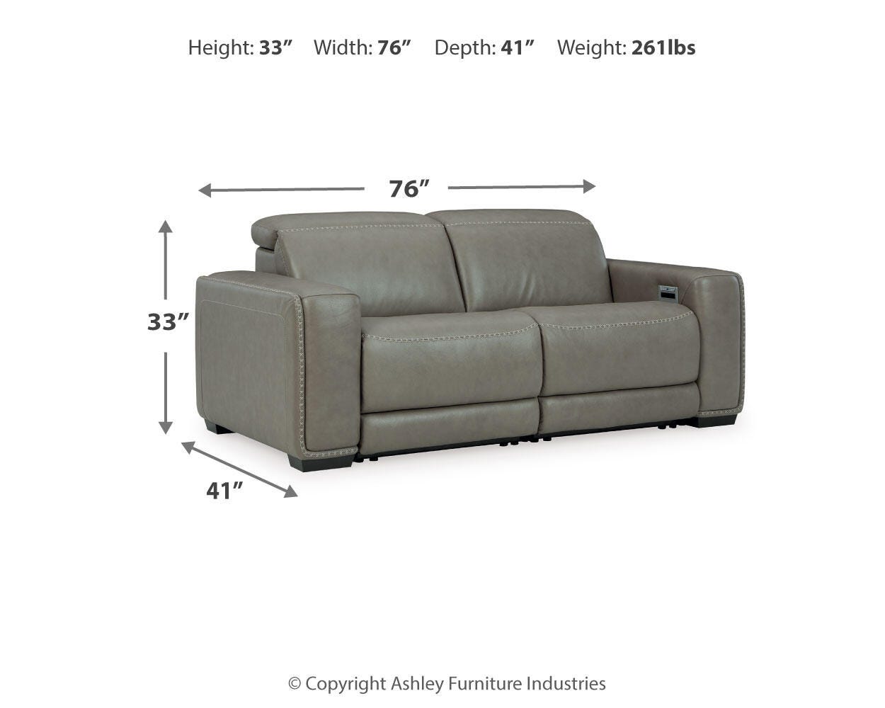 Correze 2-Piece Power Reclining Sectional in Gray Leather