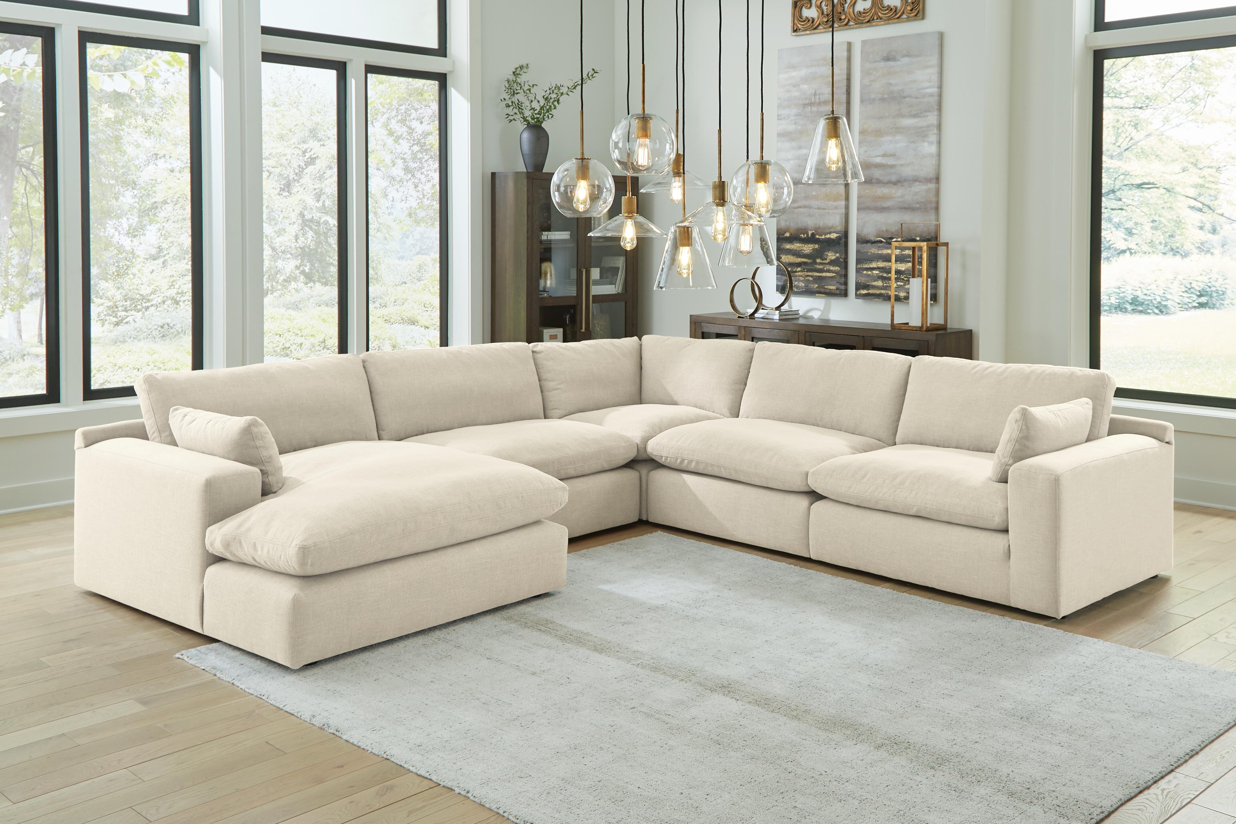 Elyza 5-Piece LAF Chaise Sectional in Linen Chenille