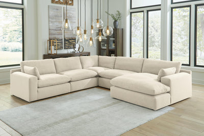 Elyza 5-Piece RAF Chaise Sectional in Linen