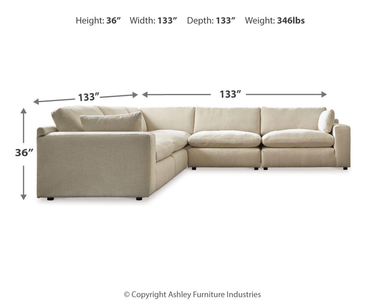 Elyza 5-Piece Sectional in Linen Chenille