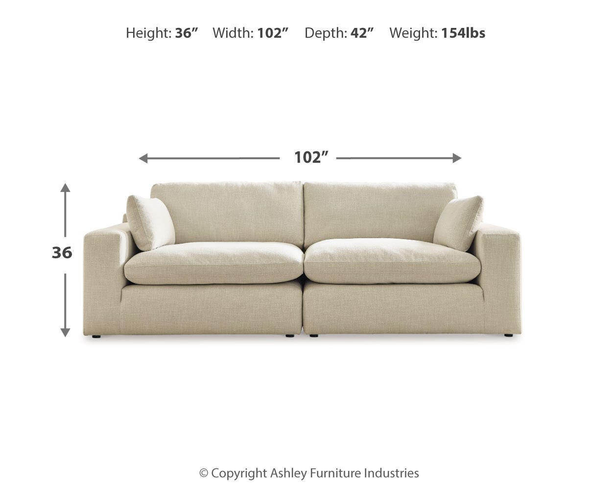 Elyza 2-Piece Sectional Loveseat in Linen Chenille
