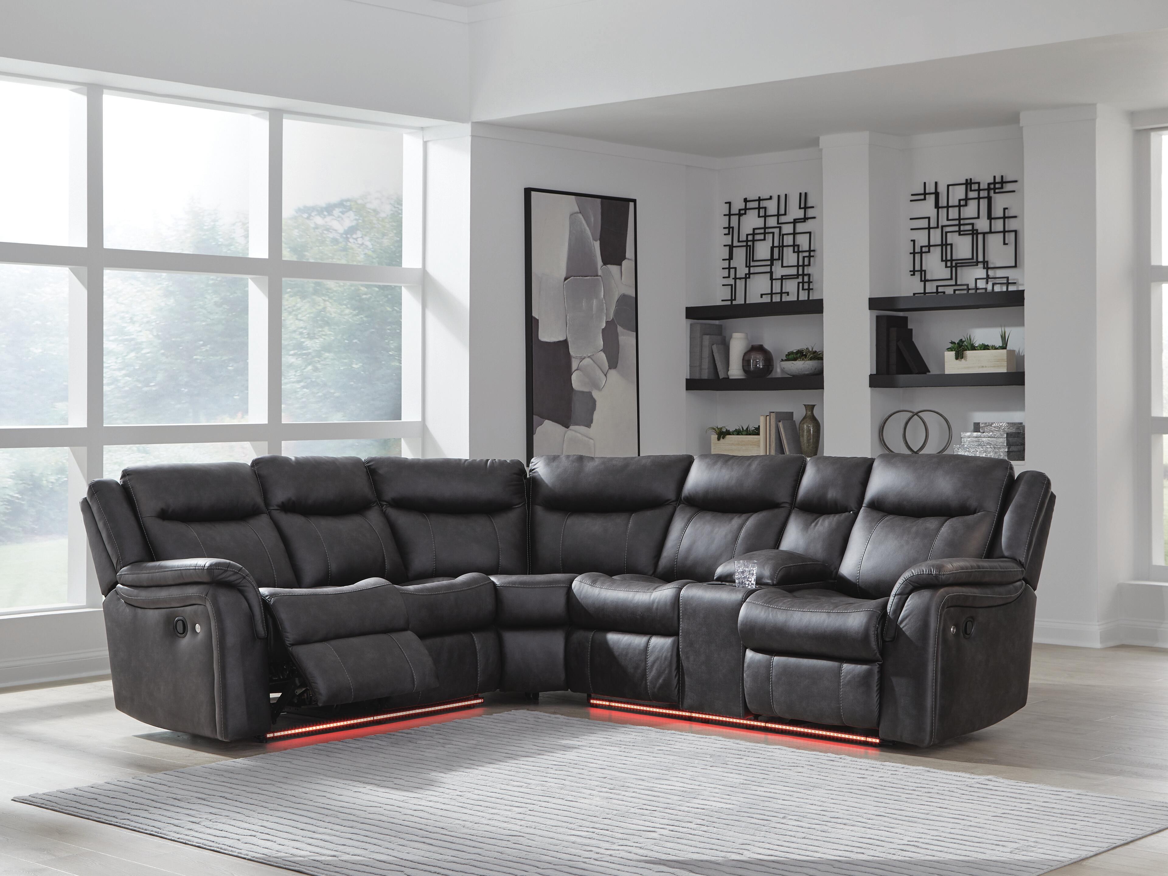 Sultan Meadow 2-Piece Reclining Sectional in Carbon Faux Leather