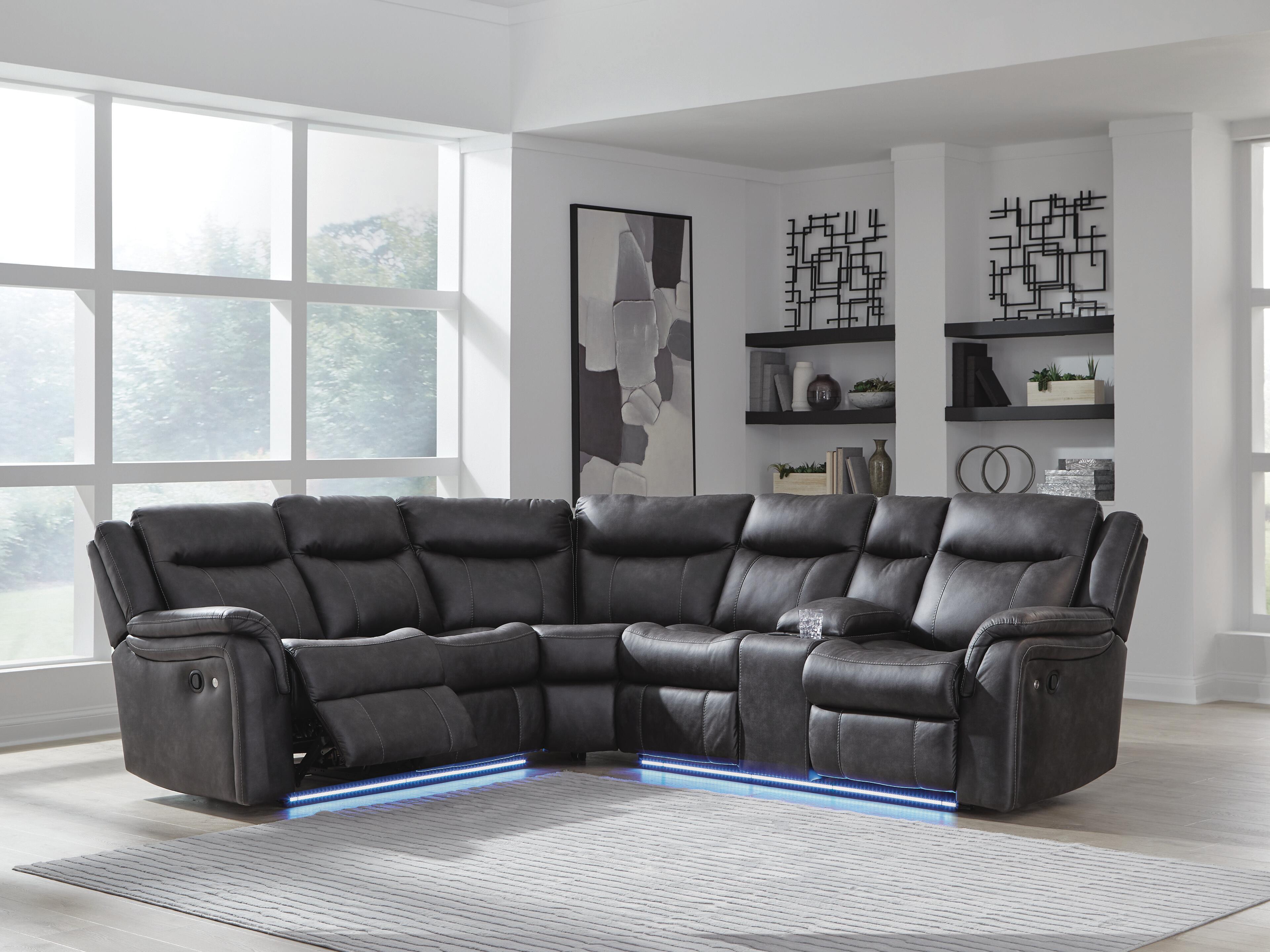 Sultan Meadow 2-Piece Reclining Sectional in Carbon Faux Leather