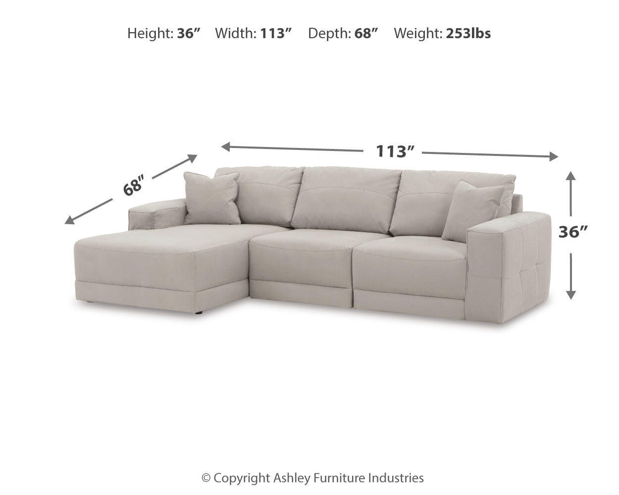 Next-Gen Gaucho 3-Piece LAF Chaise Sectional Sofa in Gray Microfiber