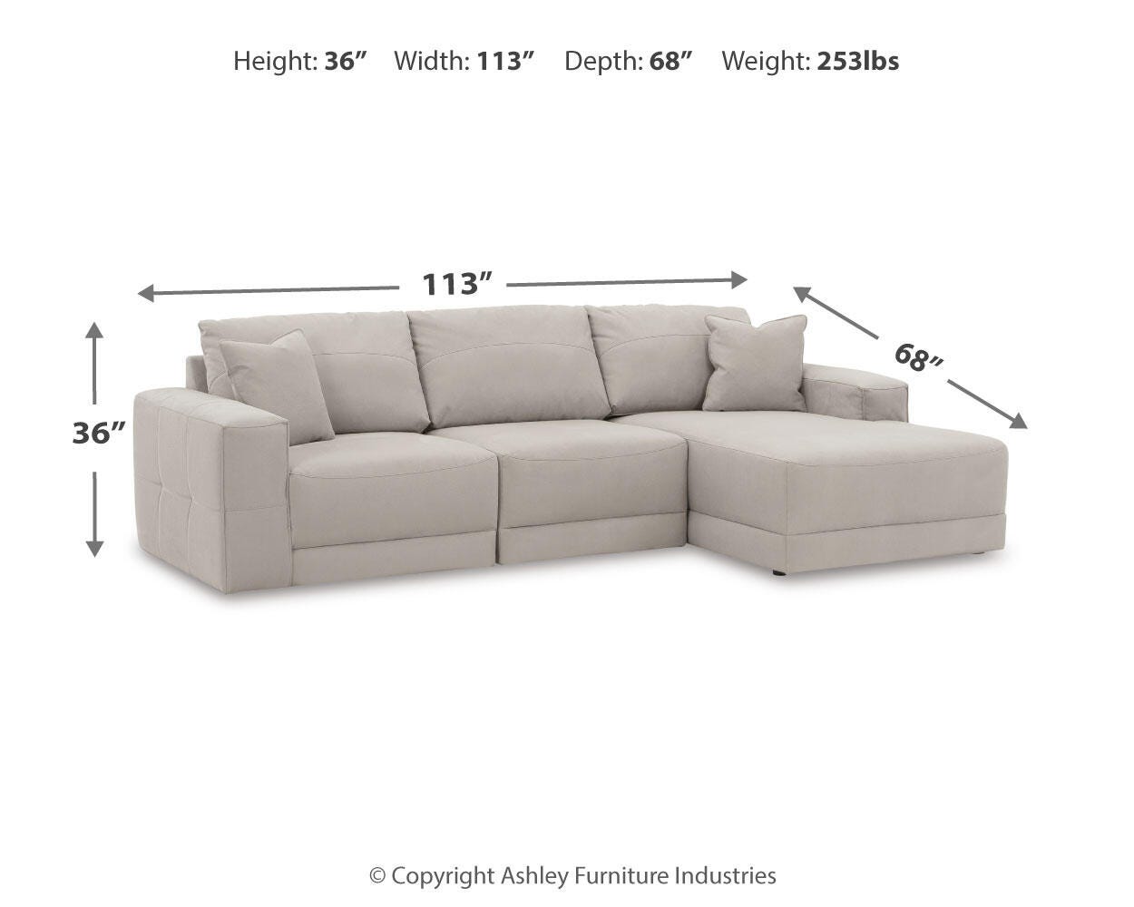 Next-Gen Gaucho 3-Piece RAF Chaise Sectional Sofa in Gray Microfiber