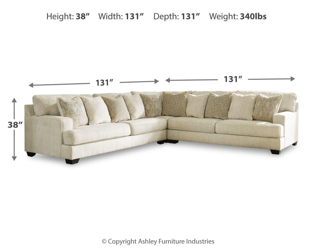 Rawcliffe 3-Piece Double Sectional in Parchment Chenille