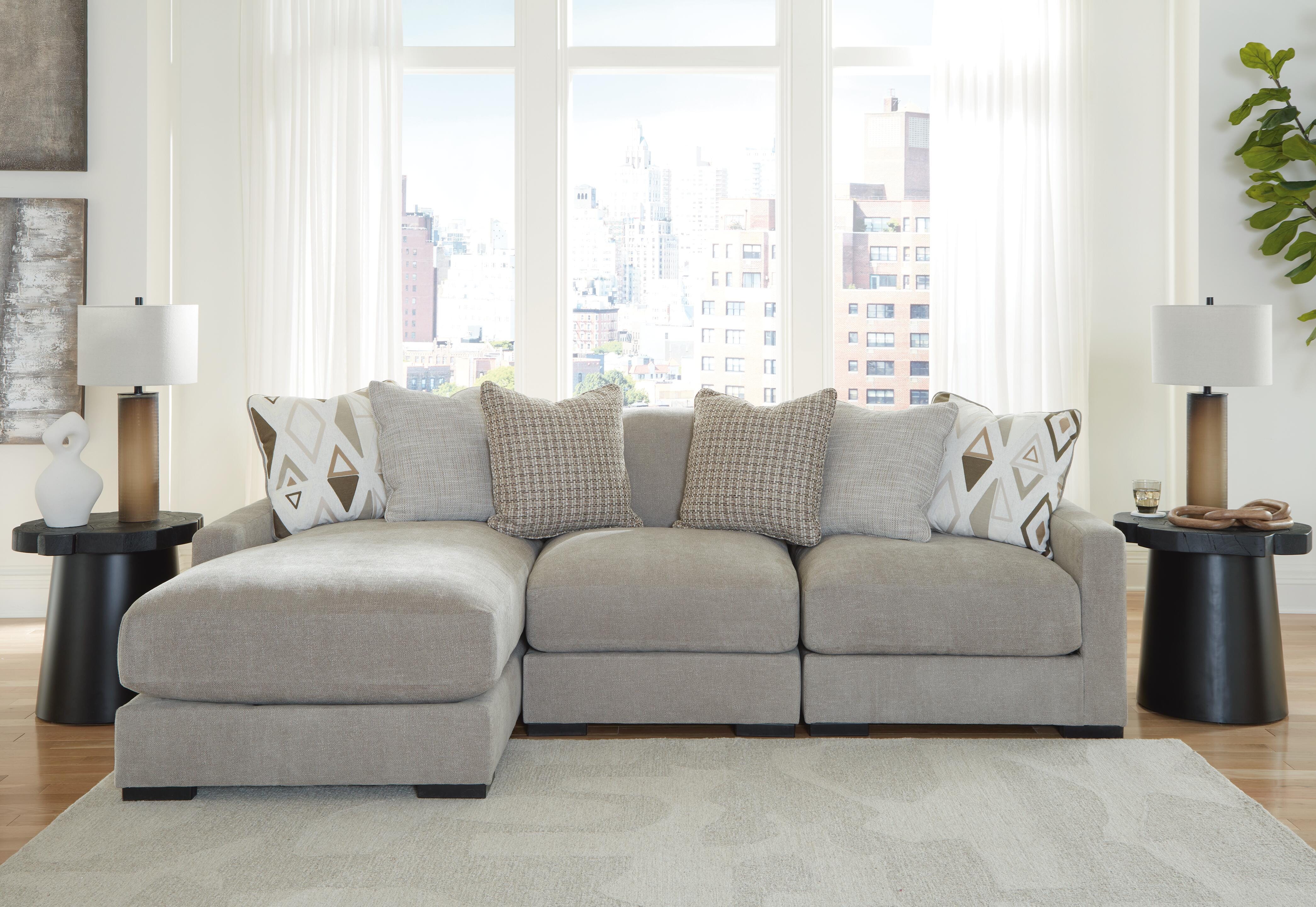 Aslan Court 3-Piece LAF Chaise Sofa Sectional in Flax Chenille