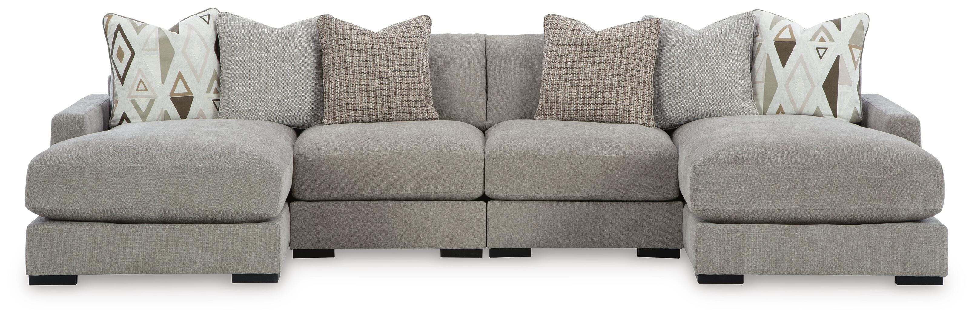 Aslan Court 4-Piece Sofa Pit Sectional in Flax Chenille
