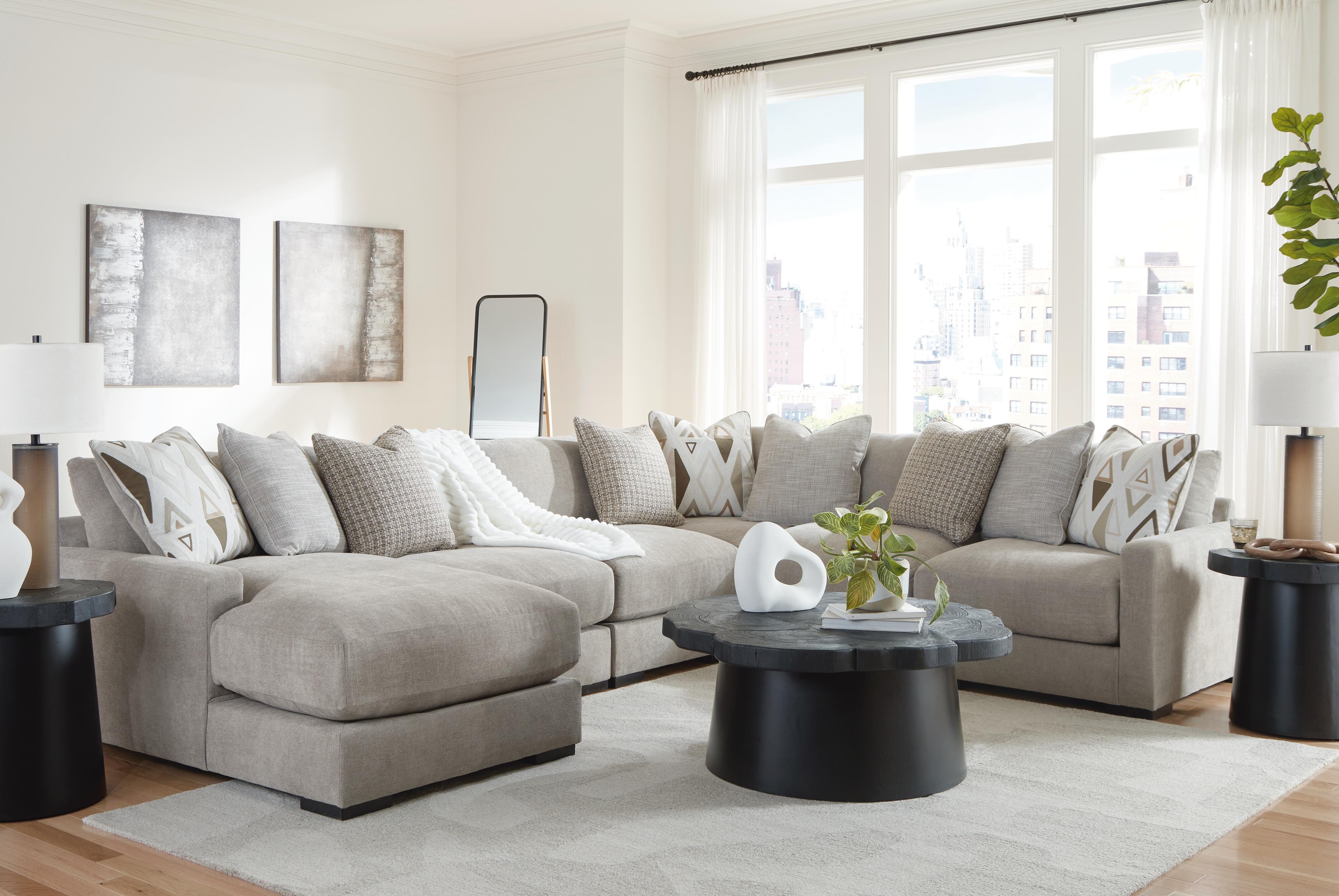 Aslan Court 6-Piece LAF Chaise Sectional in Flax Chenille