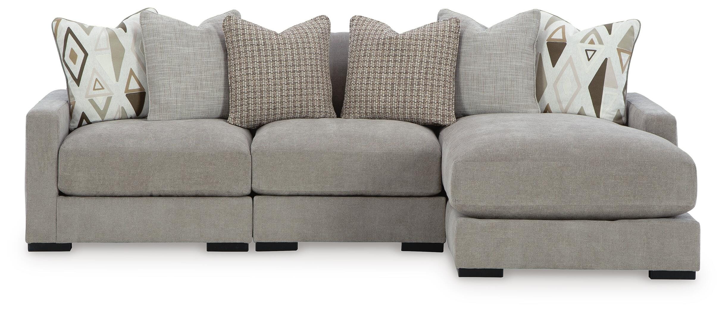 Aslan Court 3-Piece RAF Chaise Sectional in Flax Chenille