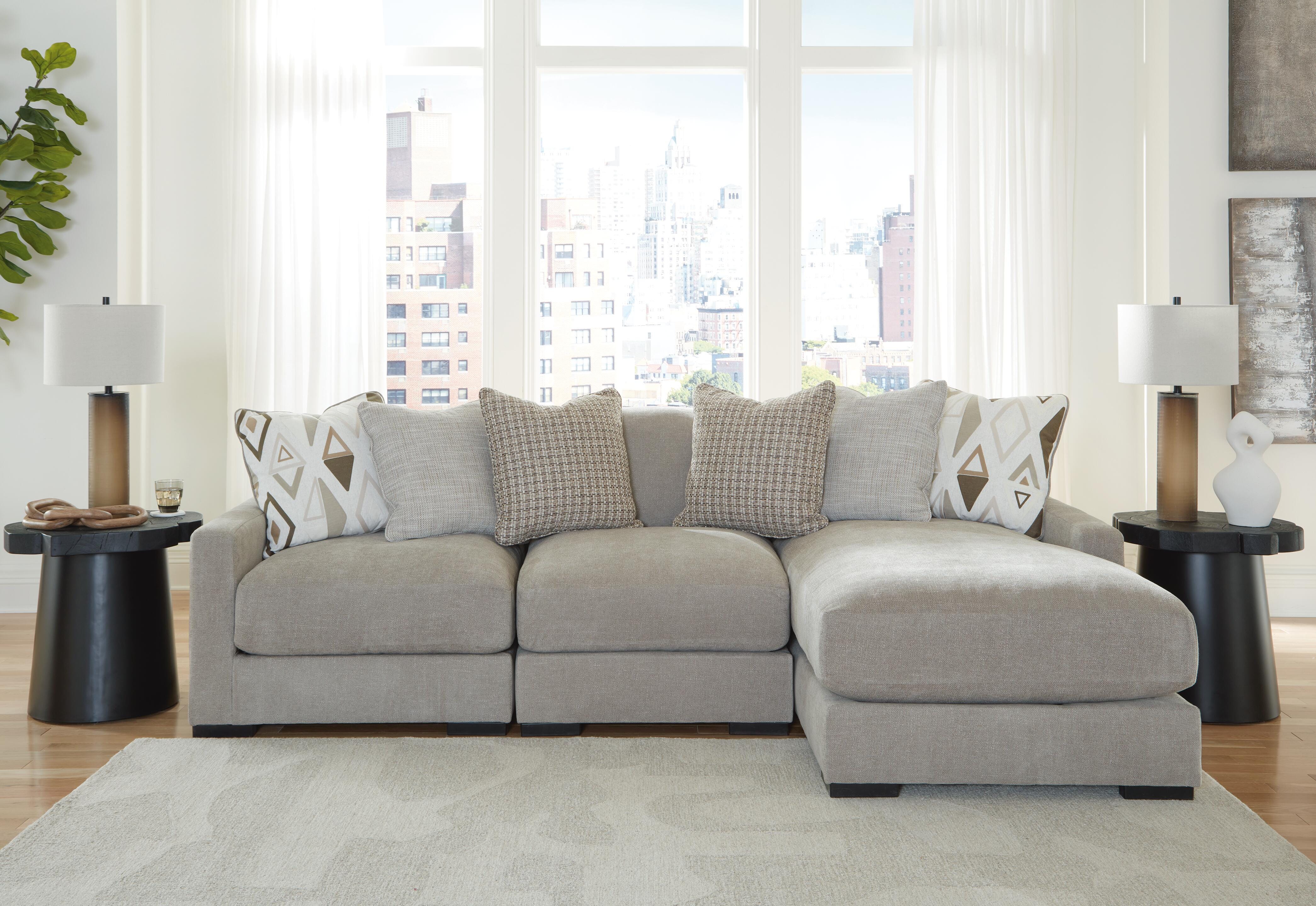 Aslan Court 3-Piece RAF Chaise Sectional in Flax Chenille