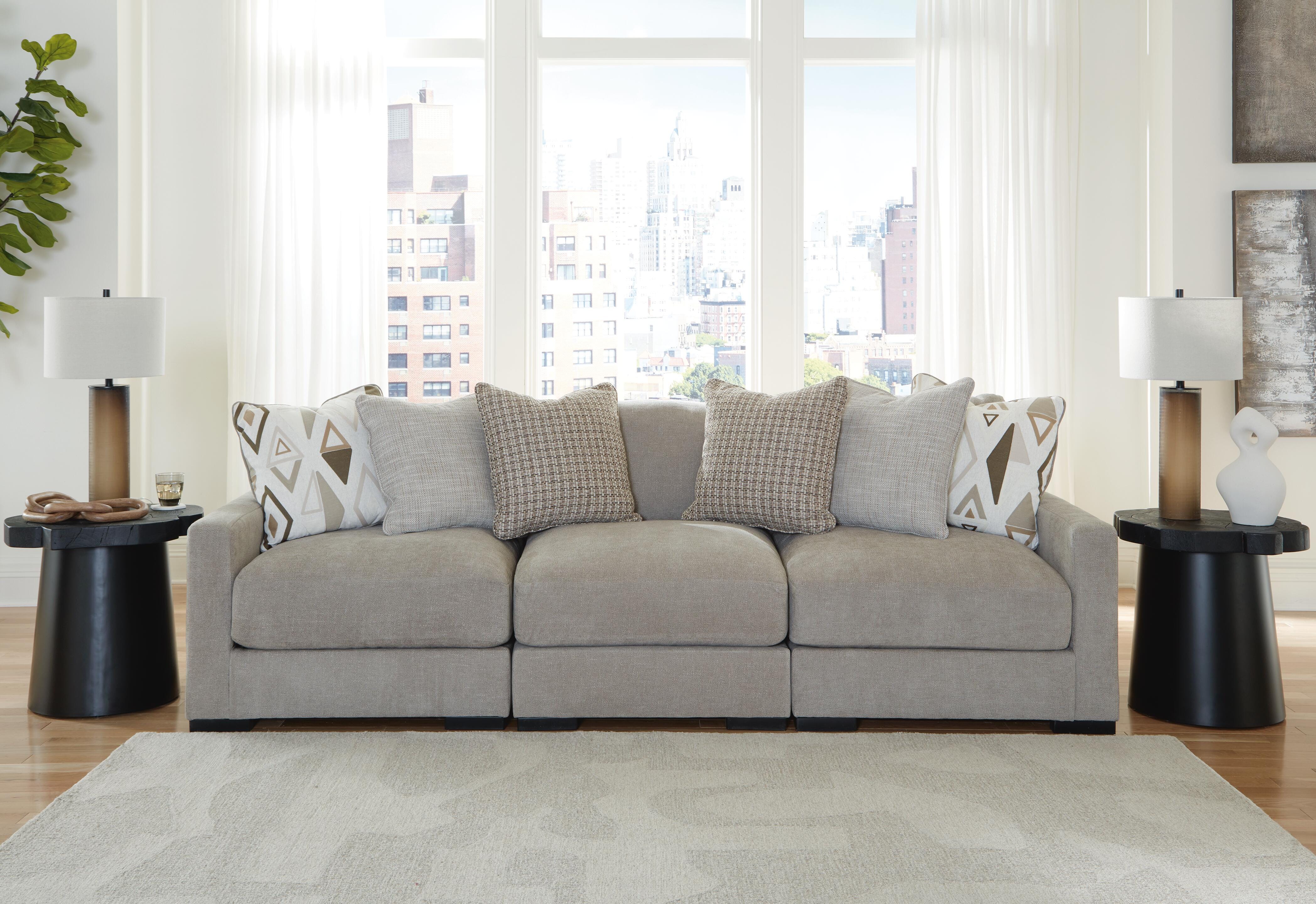 Aslan Court 3-Piece Sofa Sectional in Flax Chenille