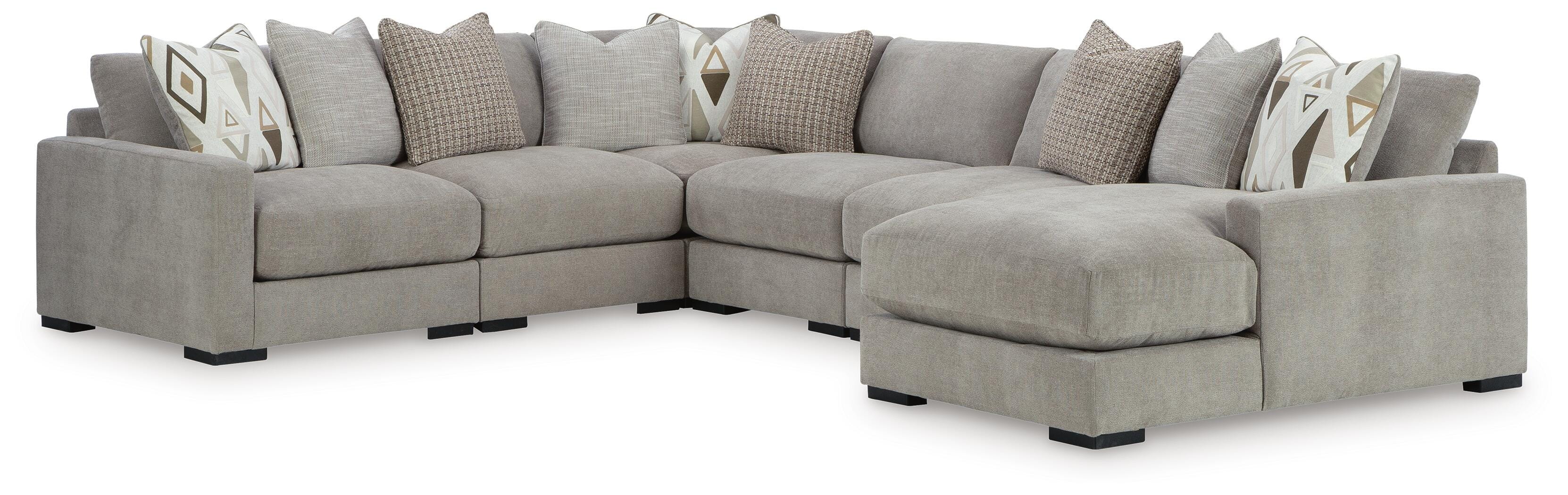 Aslan Court 6-Piece RAF Chaise Sectional in Flax Chenille