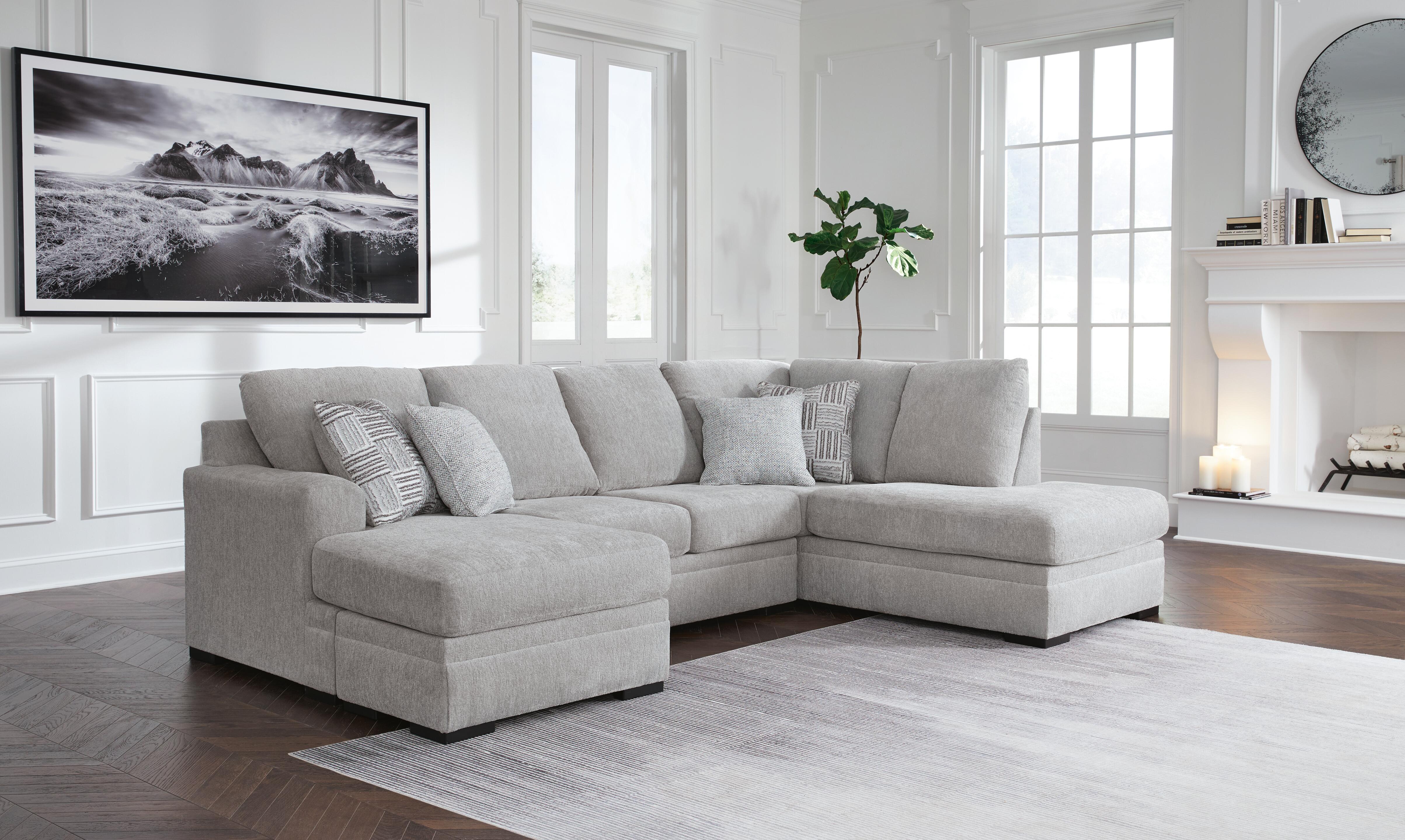 Gabyleigh 2-Piece RAF Chaise Sectional in Nickel Performance Fabric and Next-Gen Nuvella