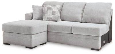Gabyleigh 2-Piece RAF Chaise Sectional in Nickel Performance Fabric and Next-Gen Nuvella