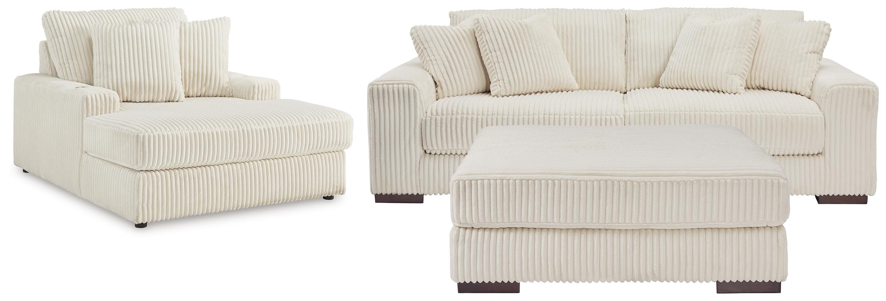 Lindyn 2-Piece Sectional, Chaise and Oversized Ottoman in Ivory