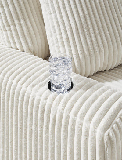 Lindyn Ivory Chaise w/ 2 Cup Holders & USB Charging Port