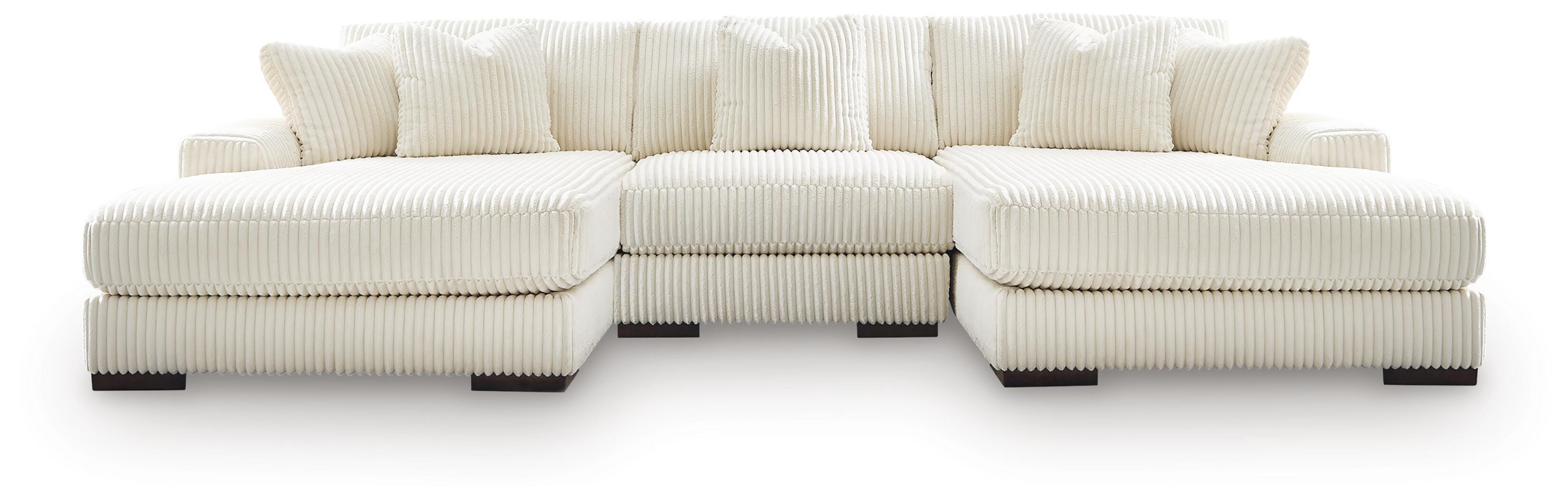 Lindyn 3-Piece Sectional with Double Chaise in Ivory Velvet