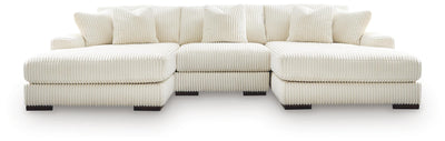 Lindyn 3-Piece Sectional with Double Chaise in Ivory Velvet