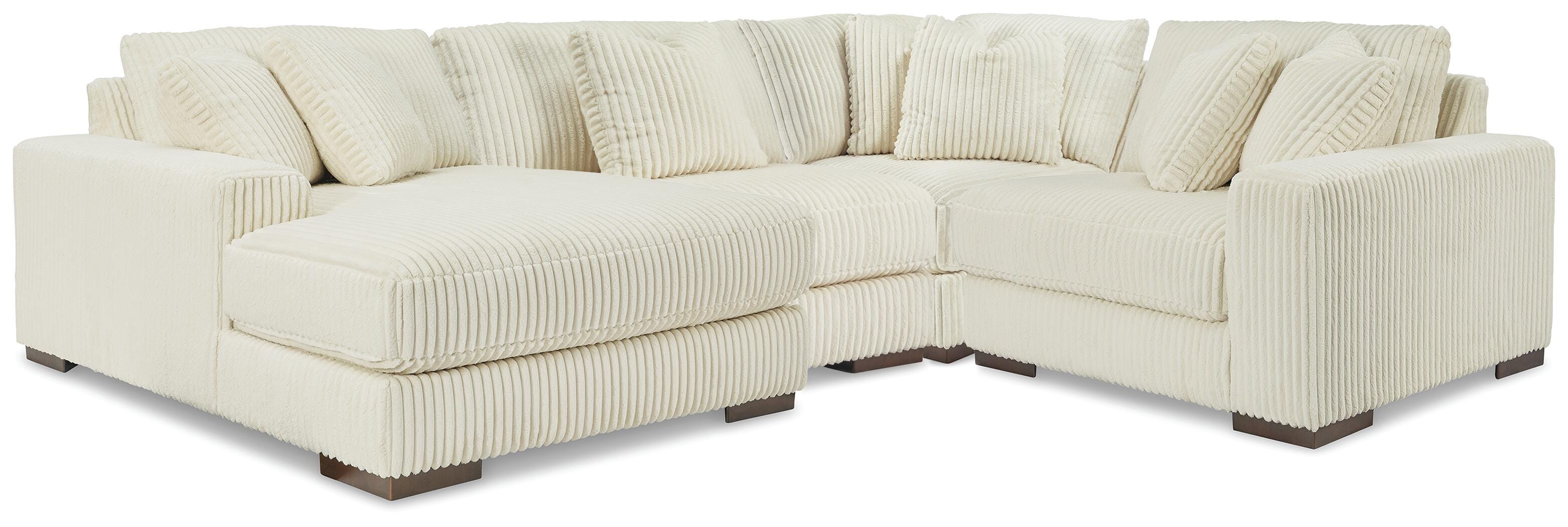 Lindyn 4-Piece LAF Chaise Sectional in Ivory Velvet