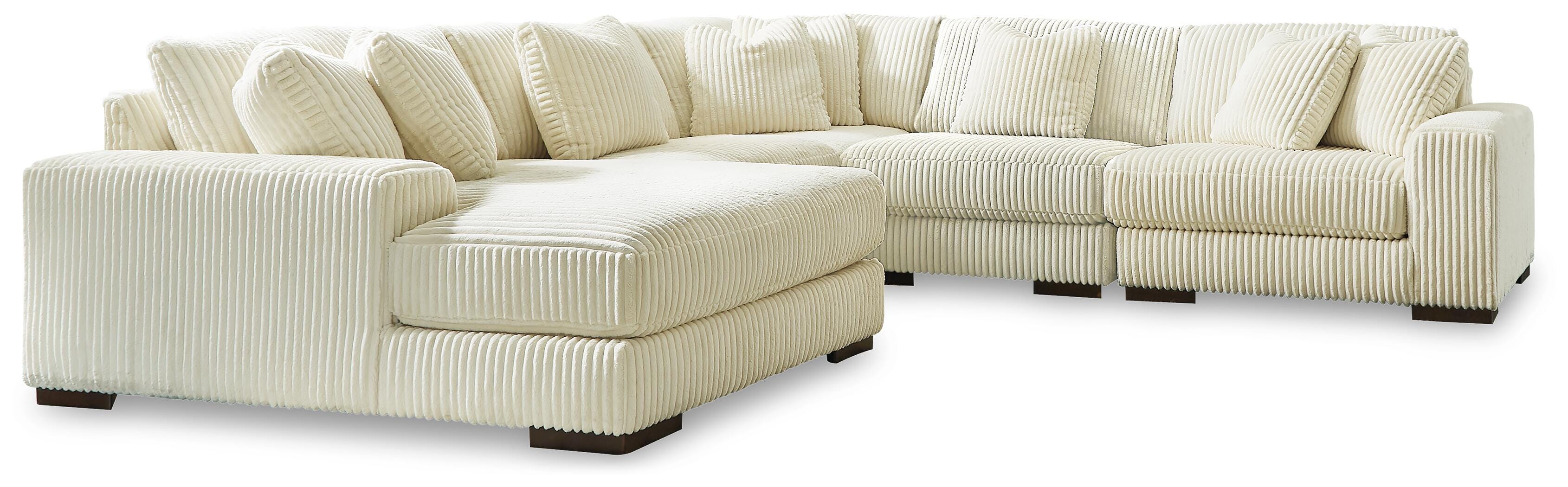Lindyn 5-Piece LAF Chaise Sectional in Ivory Velvet