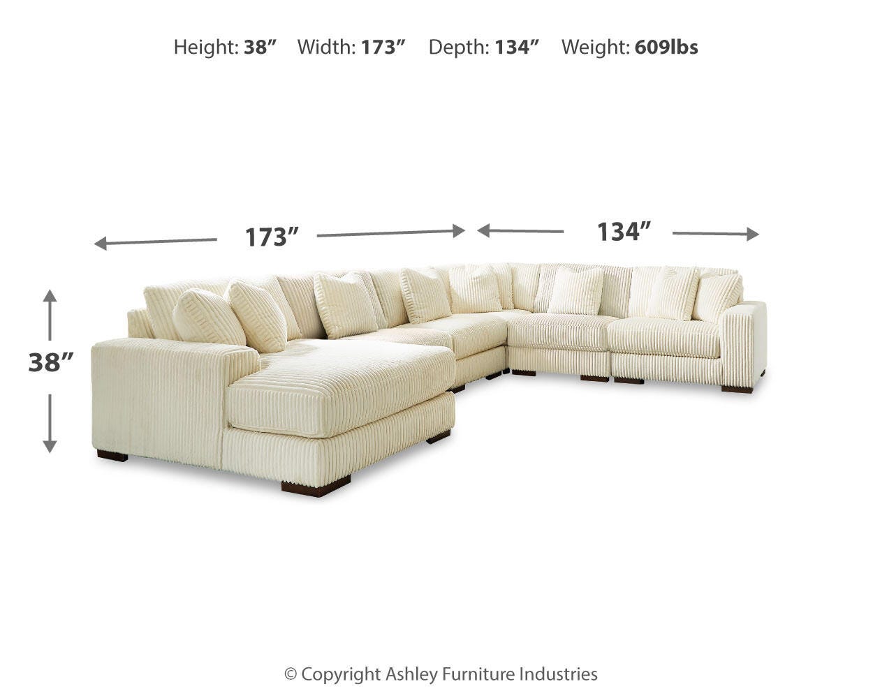 Lindyn 6-Piece LAF Chaise Sectional in Ivory Velvet