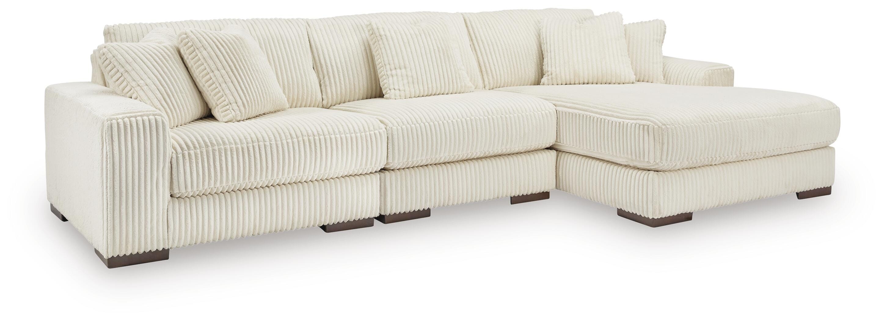 Lindyn 3-Piece RAF Chaise Sectional in Ivory Velvet