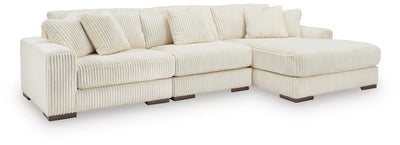 Lindyn 3-Piece RAF Chaise Sectional in Ivory Velvet